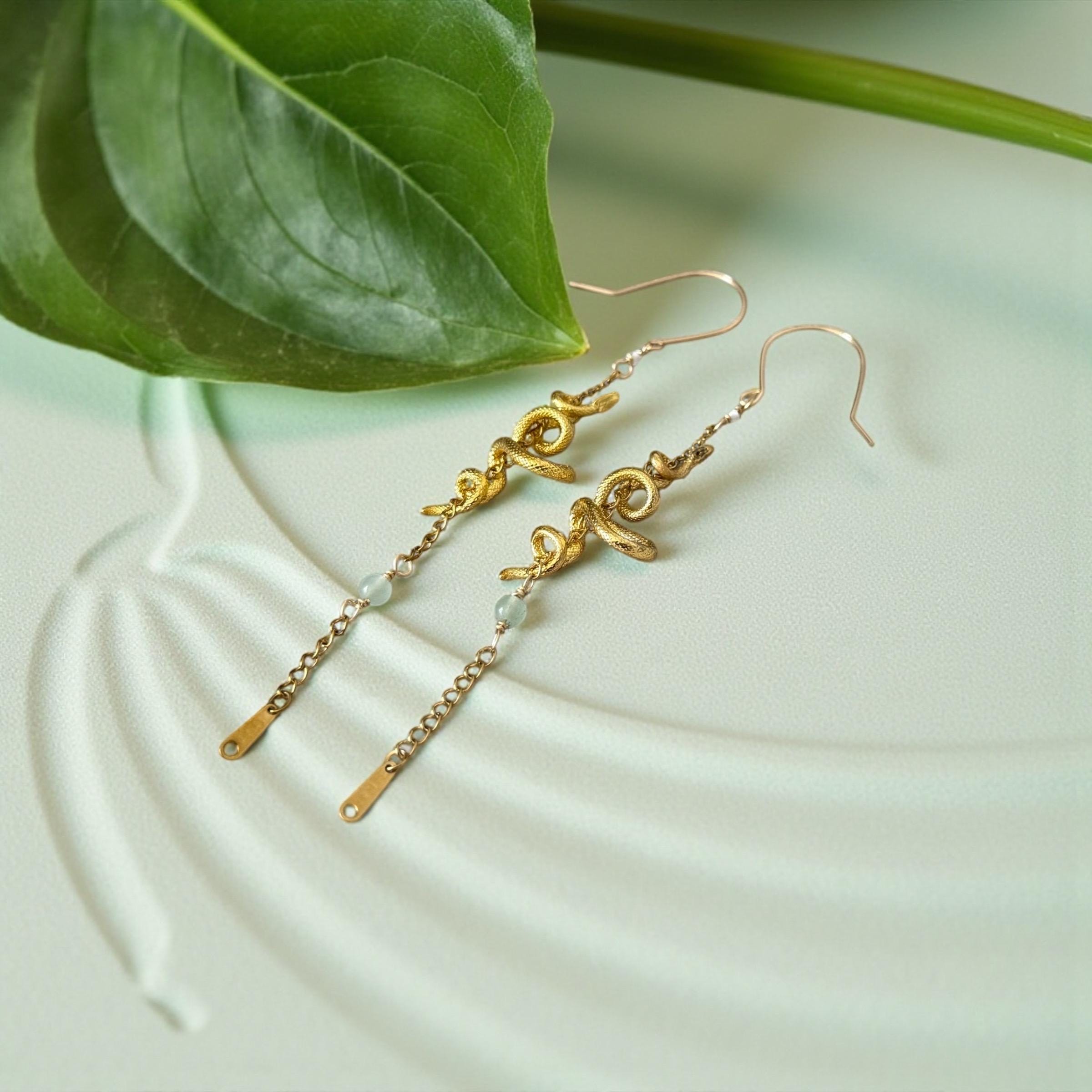 Golden Serpent Eclipse Drop Earrings