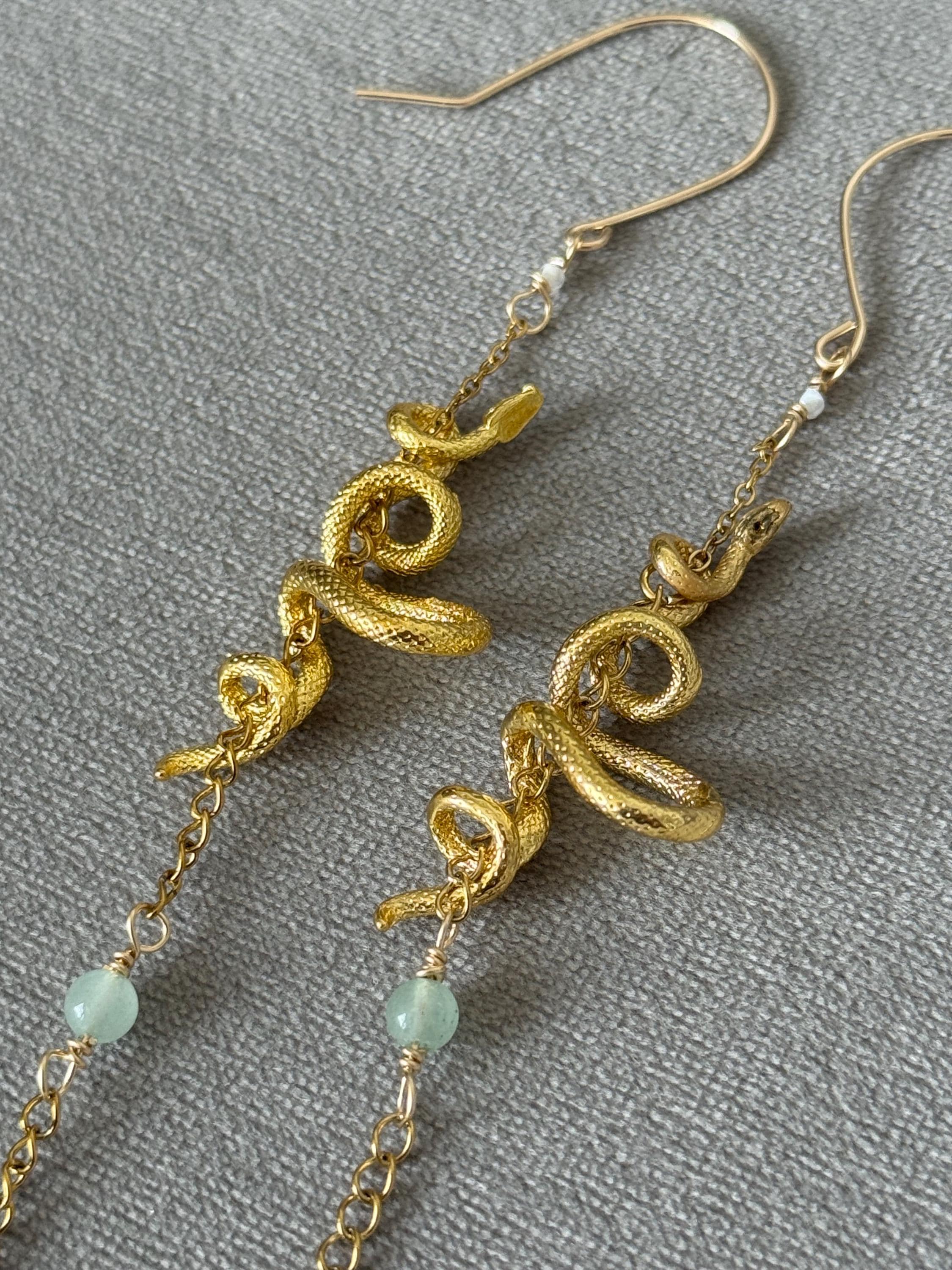 Golden Serpent Eclipse Drop Earrings