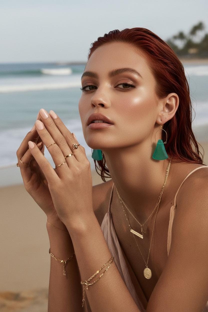 Tidal Crest Sea Glass Earrings – Handmade Teal Sea Glass & Gold Boho Earrings