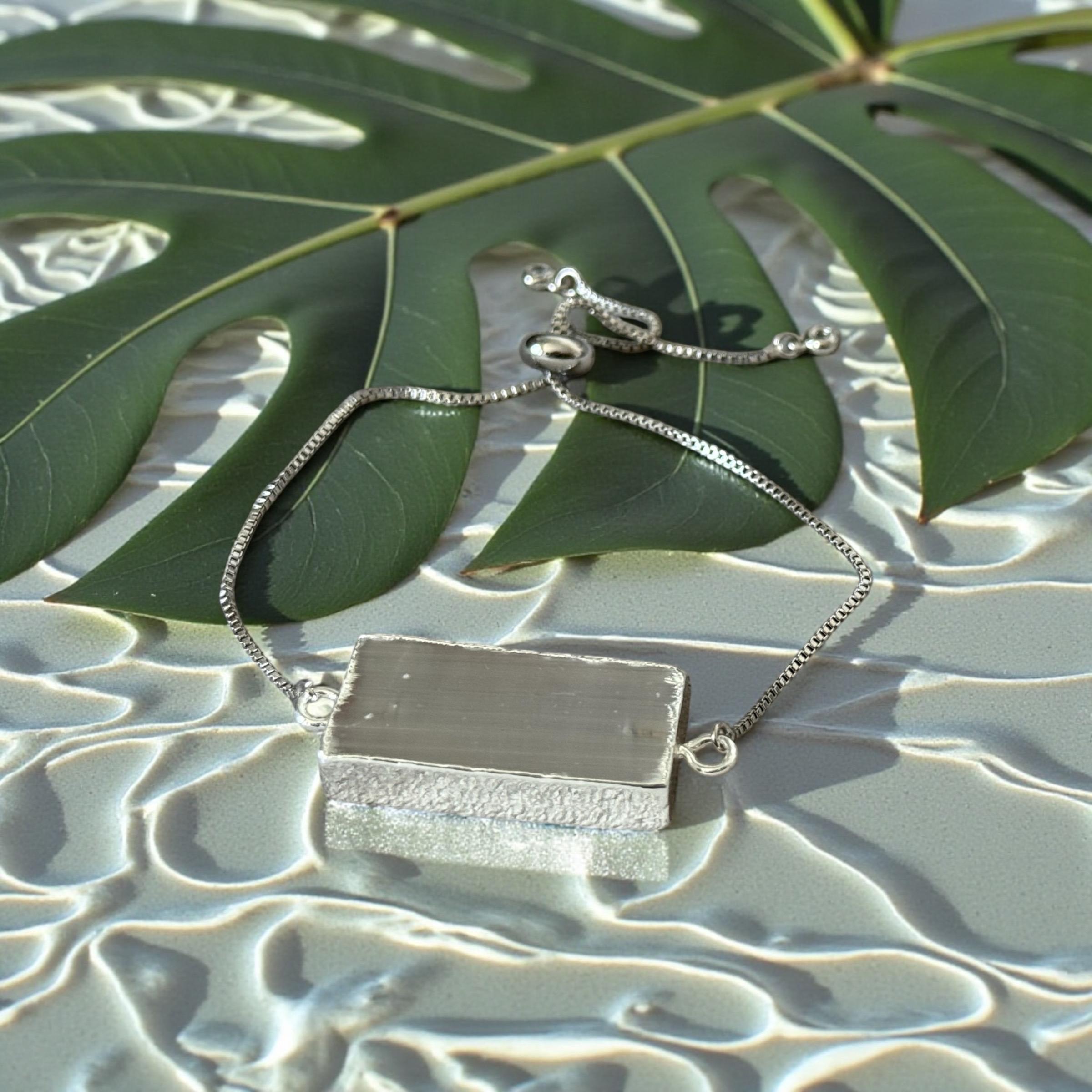 Lunar Frost Crystal Bar Bracelet - Natural Selenite Stone