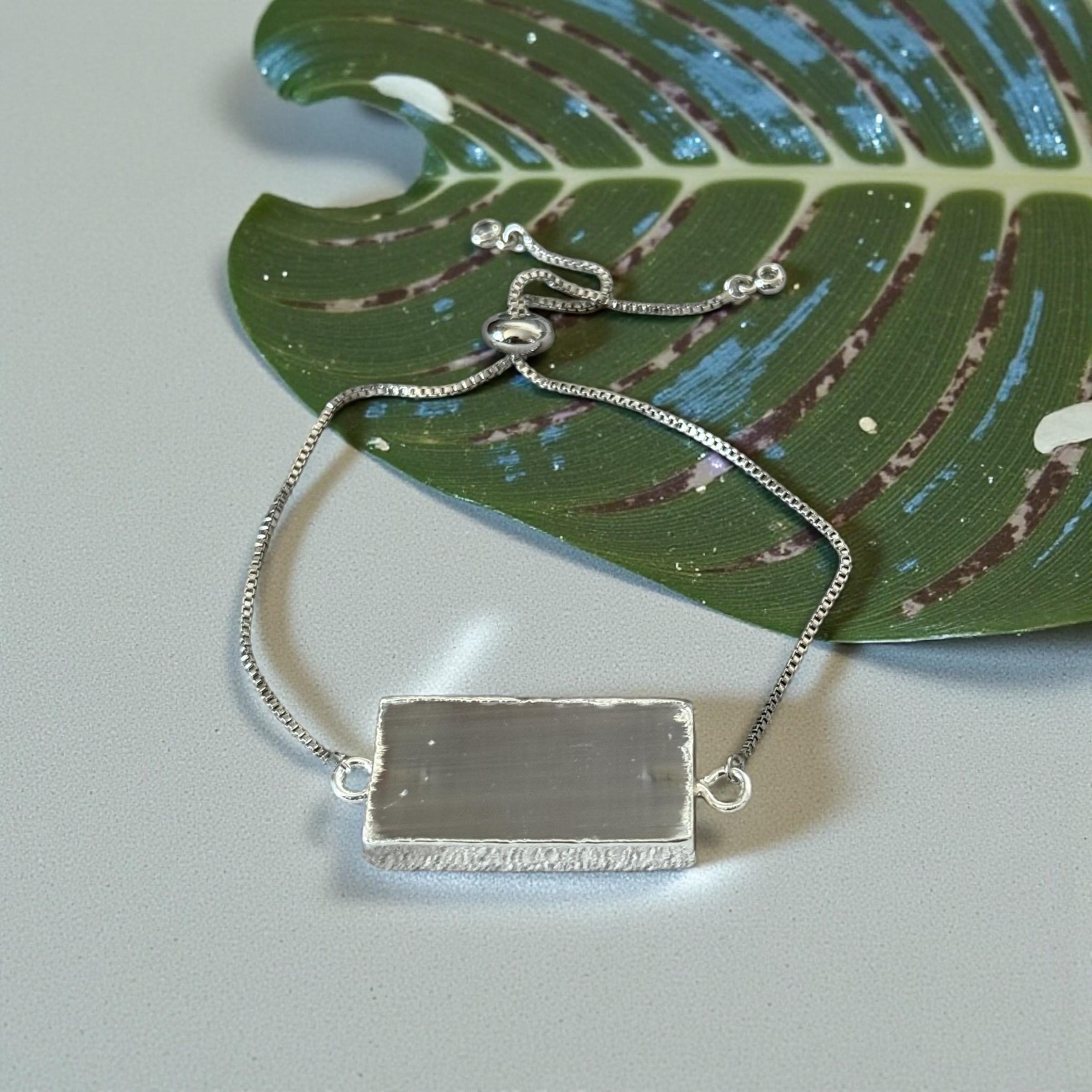 Lunar Frost Crystal Bar Bracelet - Natural Selenite Stone