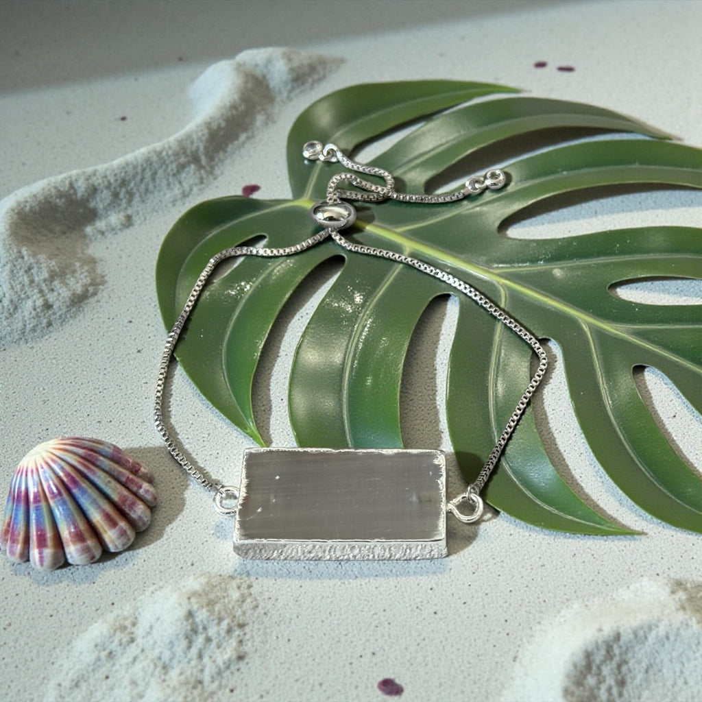 Lunar Frost Crystal Bar Bracelet - Natural Selenite Stone