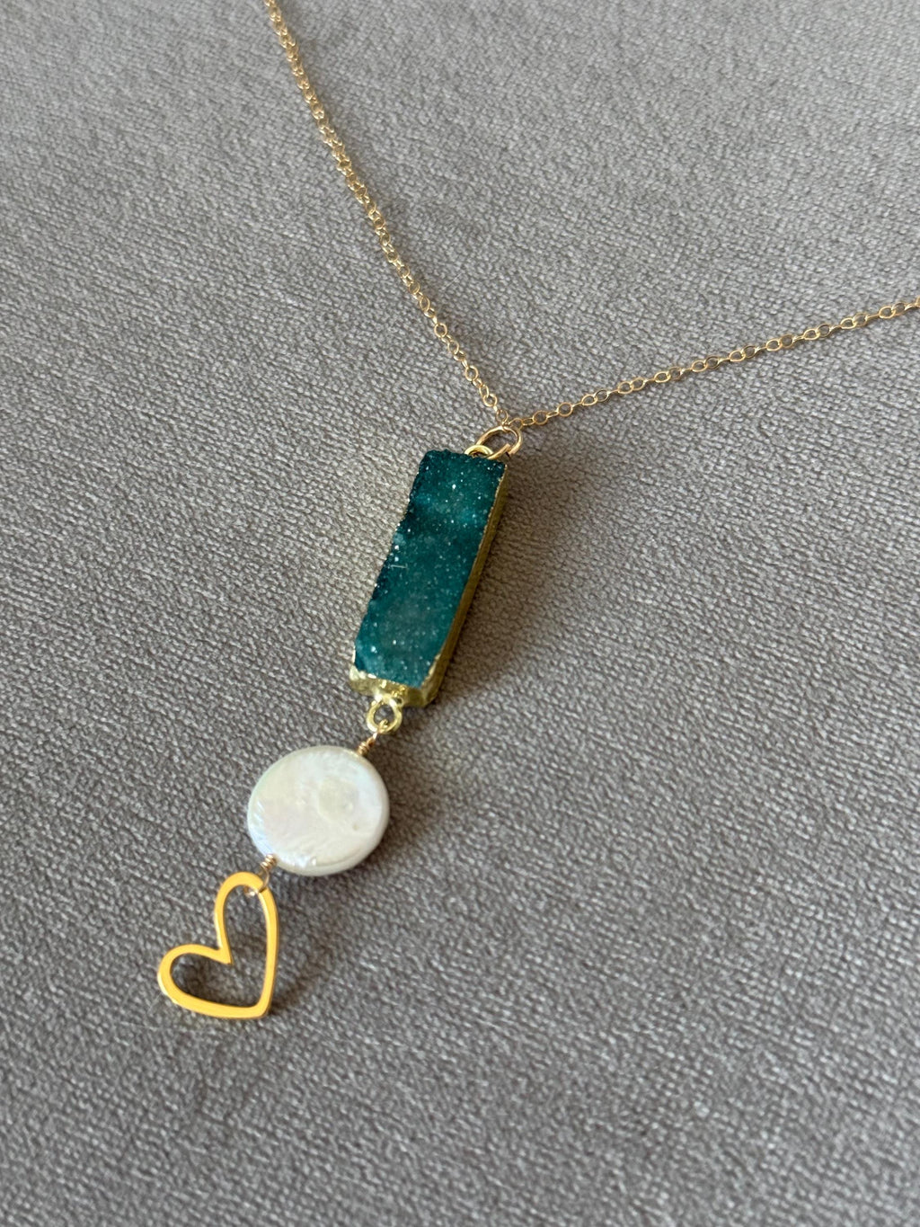 Heart of the Tide Pearl Pendant Necklace - Teal Druzy Quartz