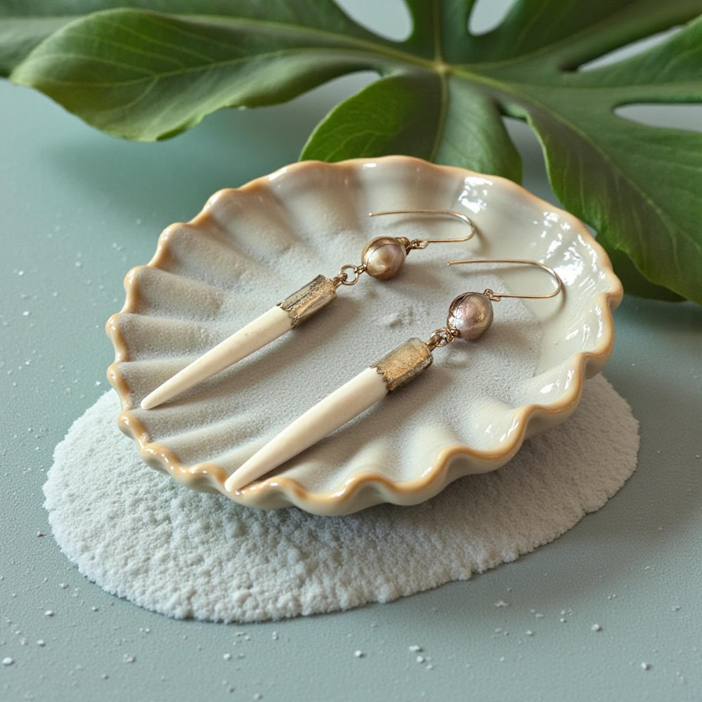 Ivory Fangand Pearl Drop Earrings