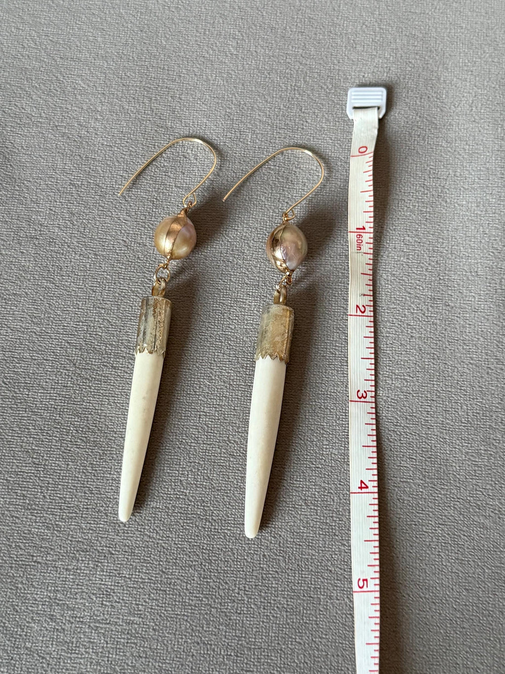 Ivory Fangand Pearl Drop Earrings