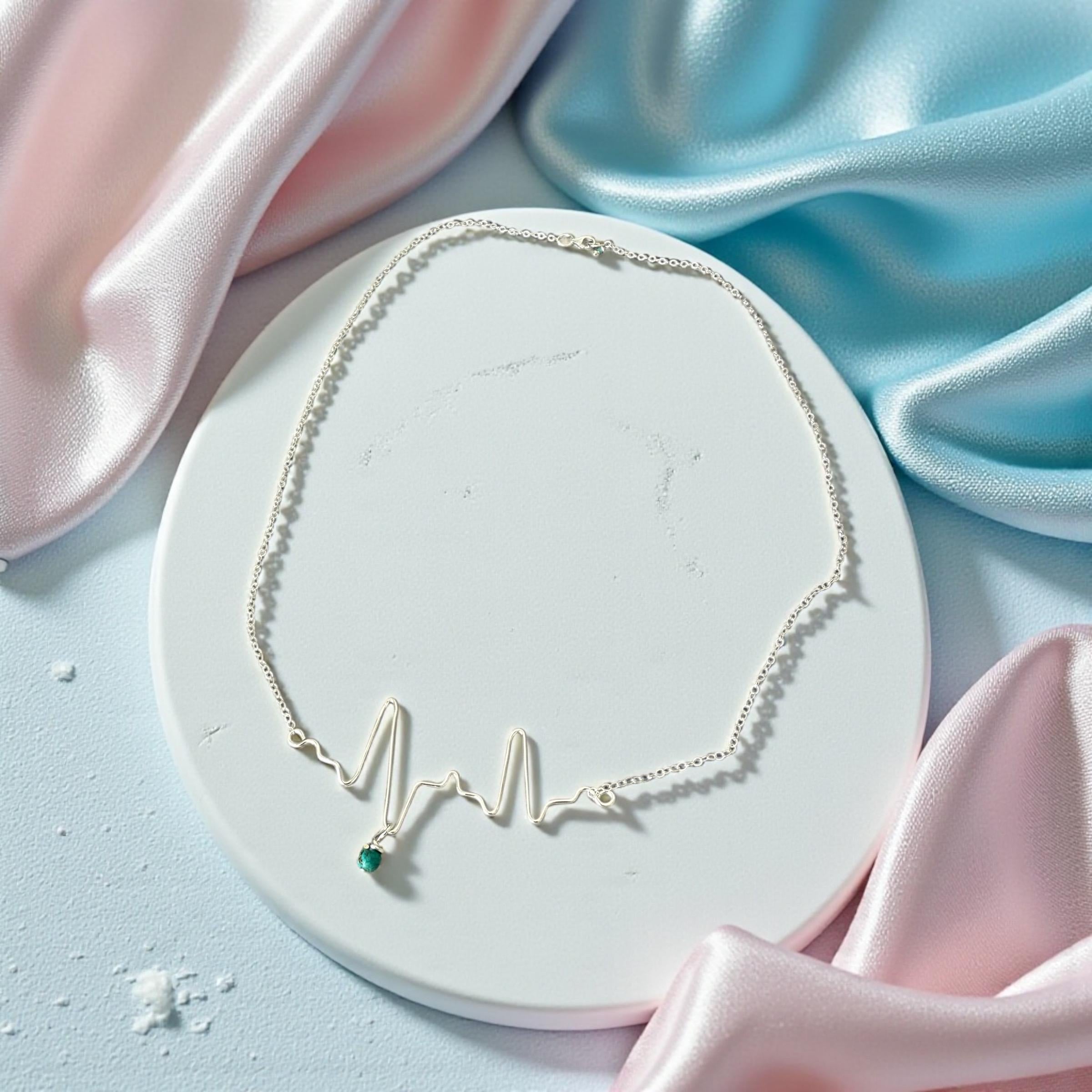 Baby Heartbeat and Birthstone Keepsake Necklace – Custom EKG