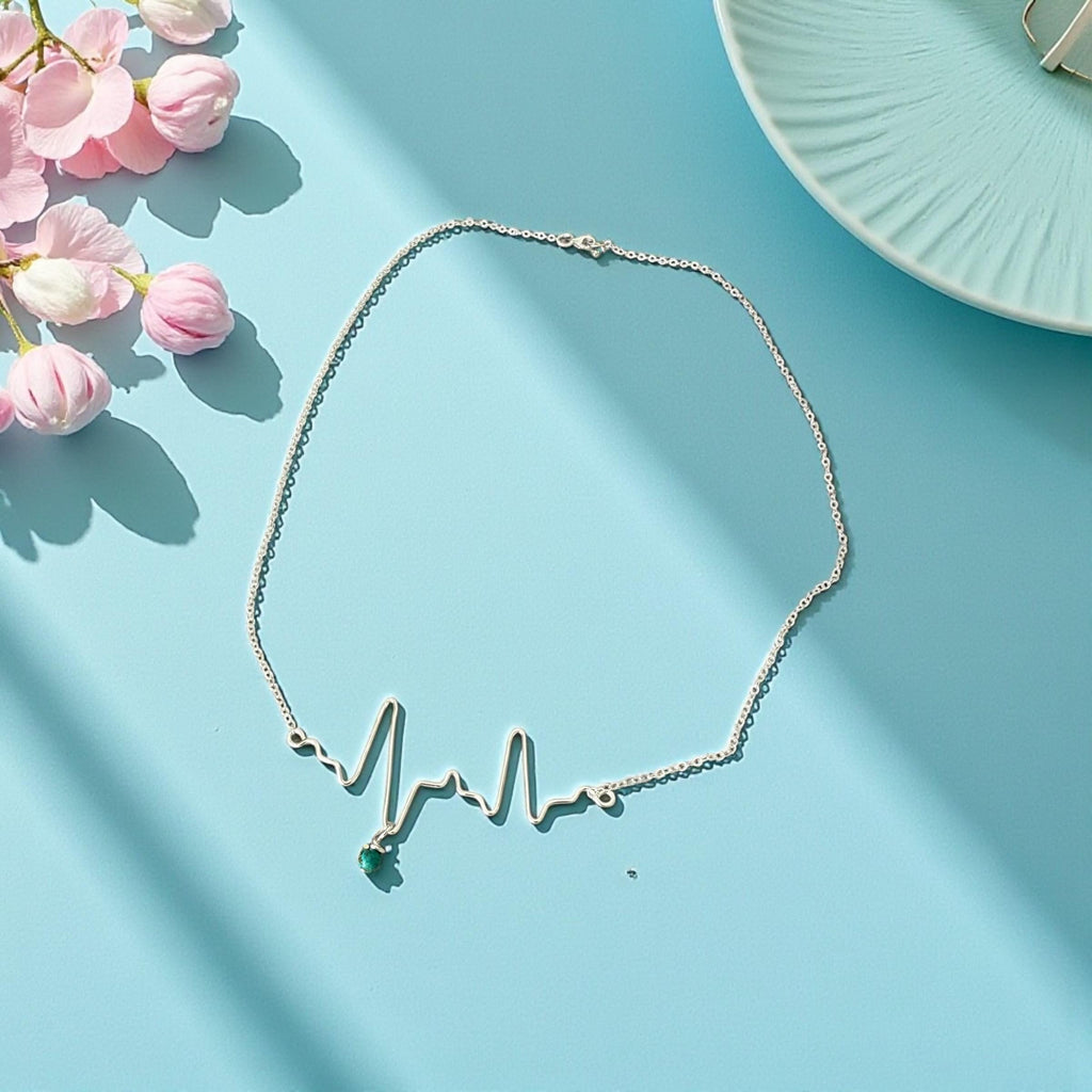 Baby Heartbeat and Birthstone Keepsake Necklace – Custom EKG