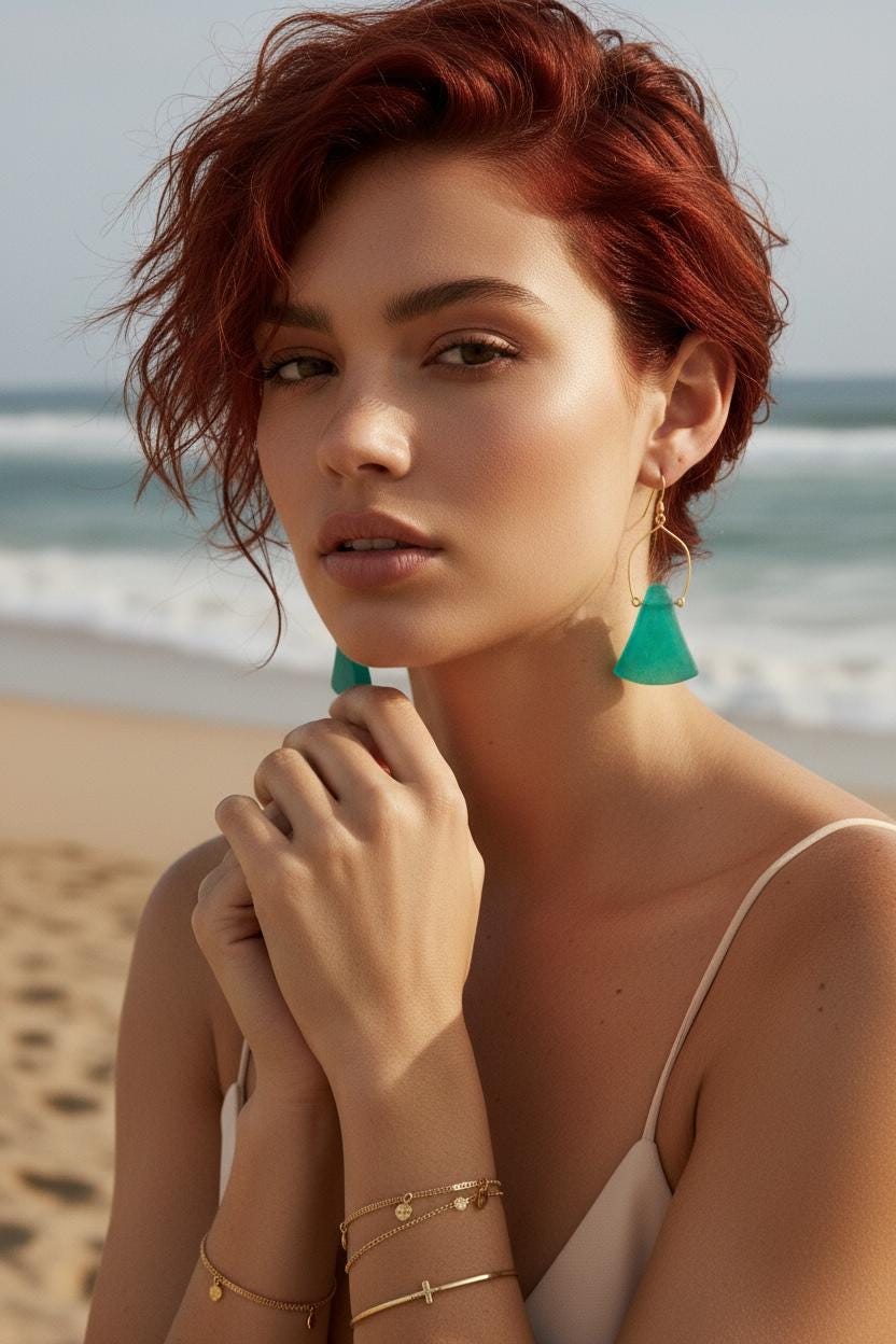 Tidal Crest Sea Glass Earrings – Handmade Teal Sea Glass & Gold Boho Earrings