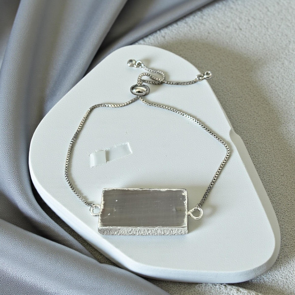 Lunar Frost Crystal Bar Bracelet - Natural Selenite Stone