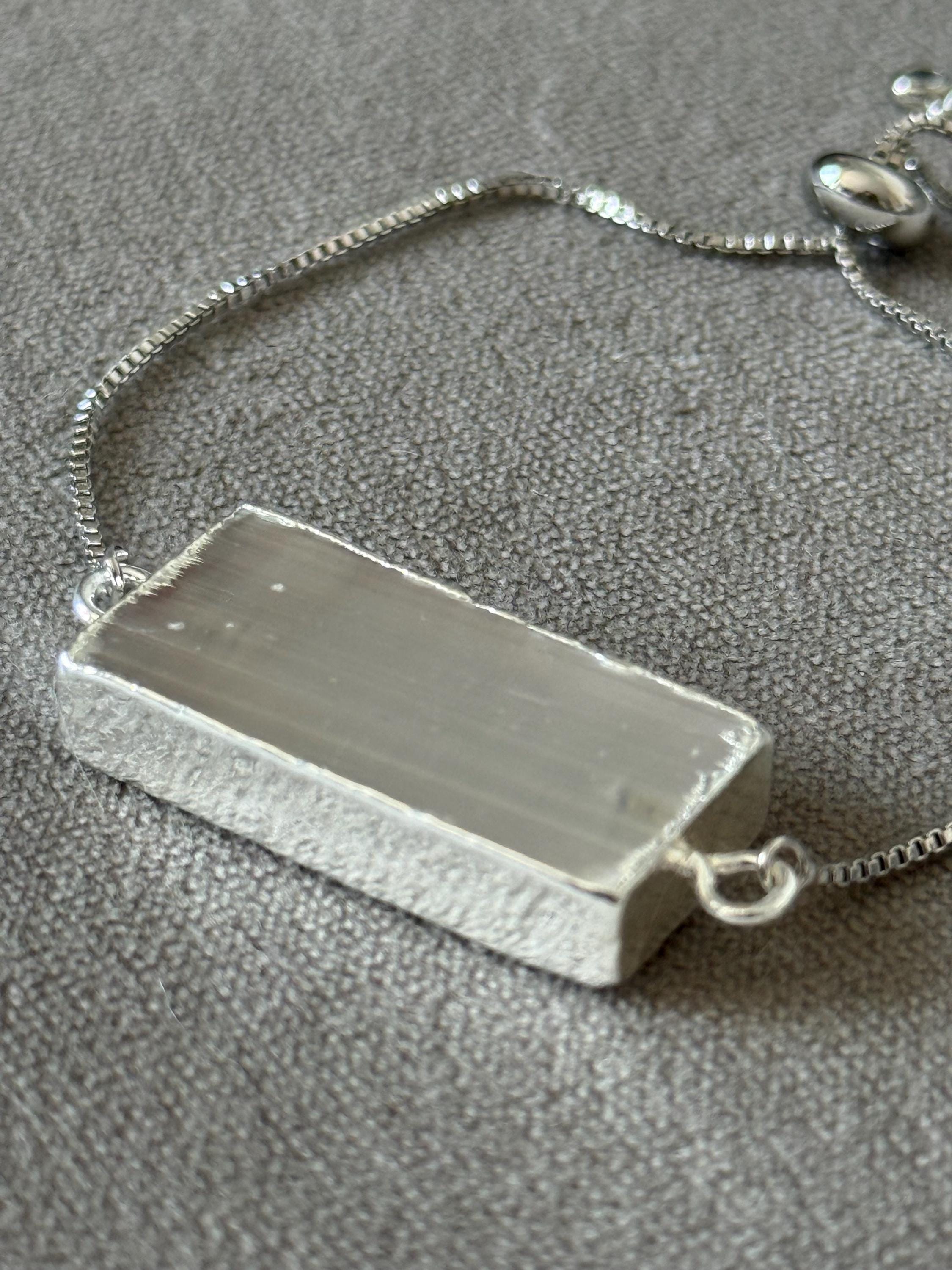 Lunar Frost Crystal Bar Bracelet - Natural Selenite Stone
