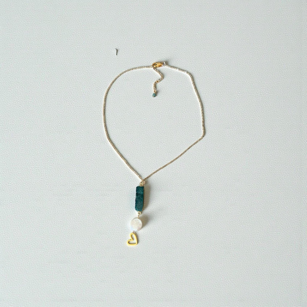 Heart of the Tide Pearl Pendant Necklace - Teal Druzy Quartz