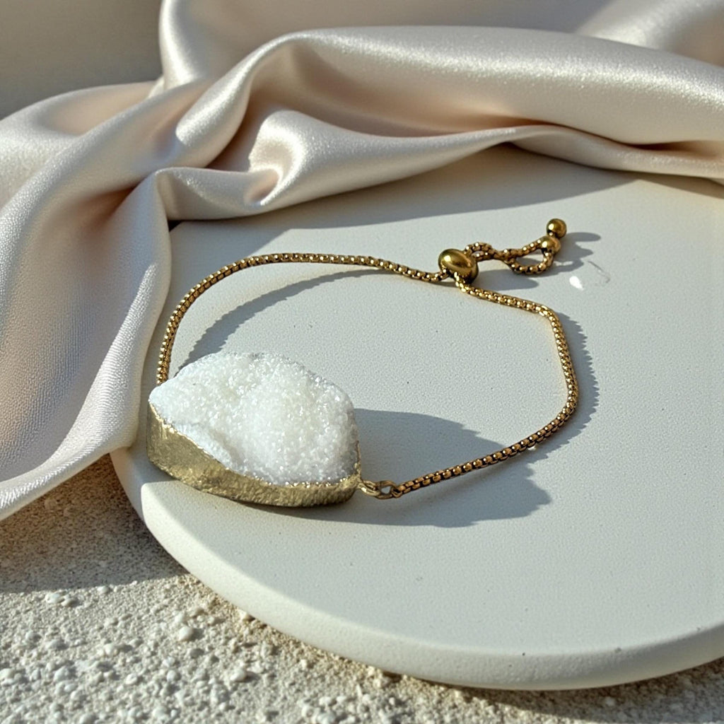 Ivory Frost Druzy Bolo Bracelet