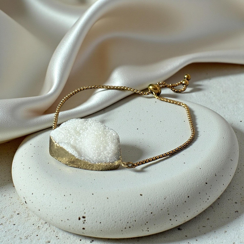 Ivory Frost Druzy Bolo Bracelet