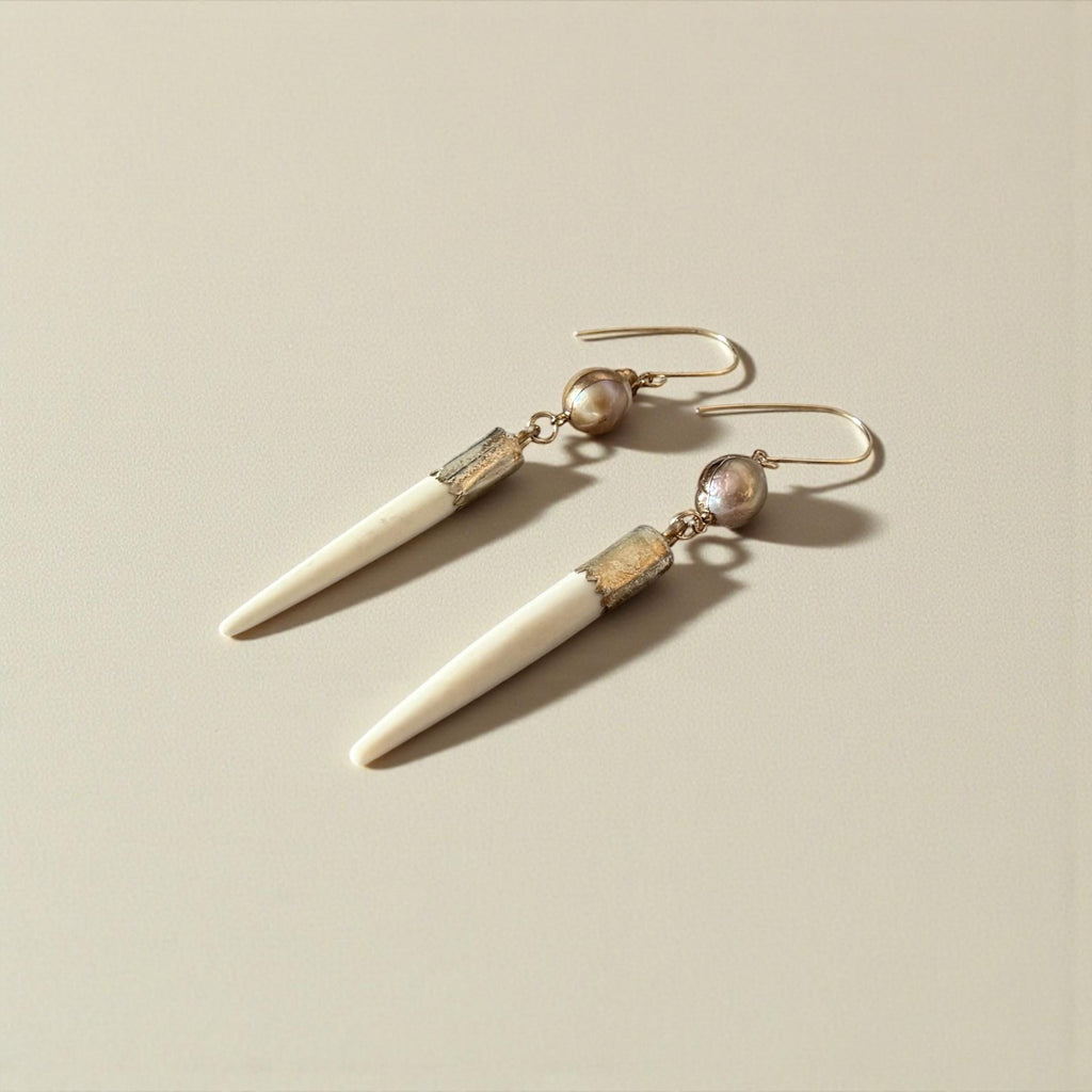 Ivory Fangand Pearl Drop Earrings