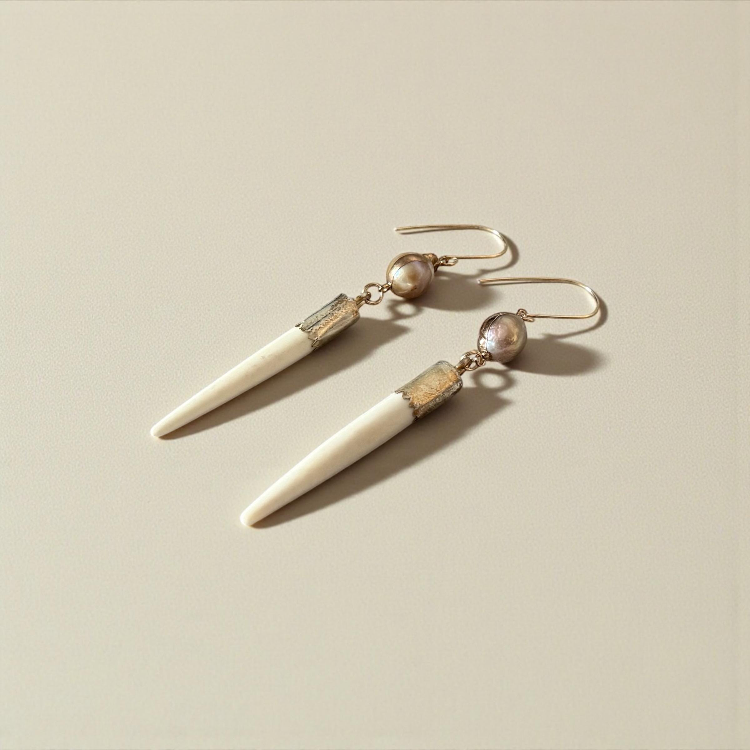 Ivory Fangand Pearl Drop Earrings