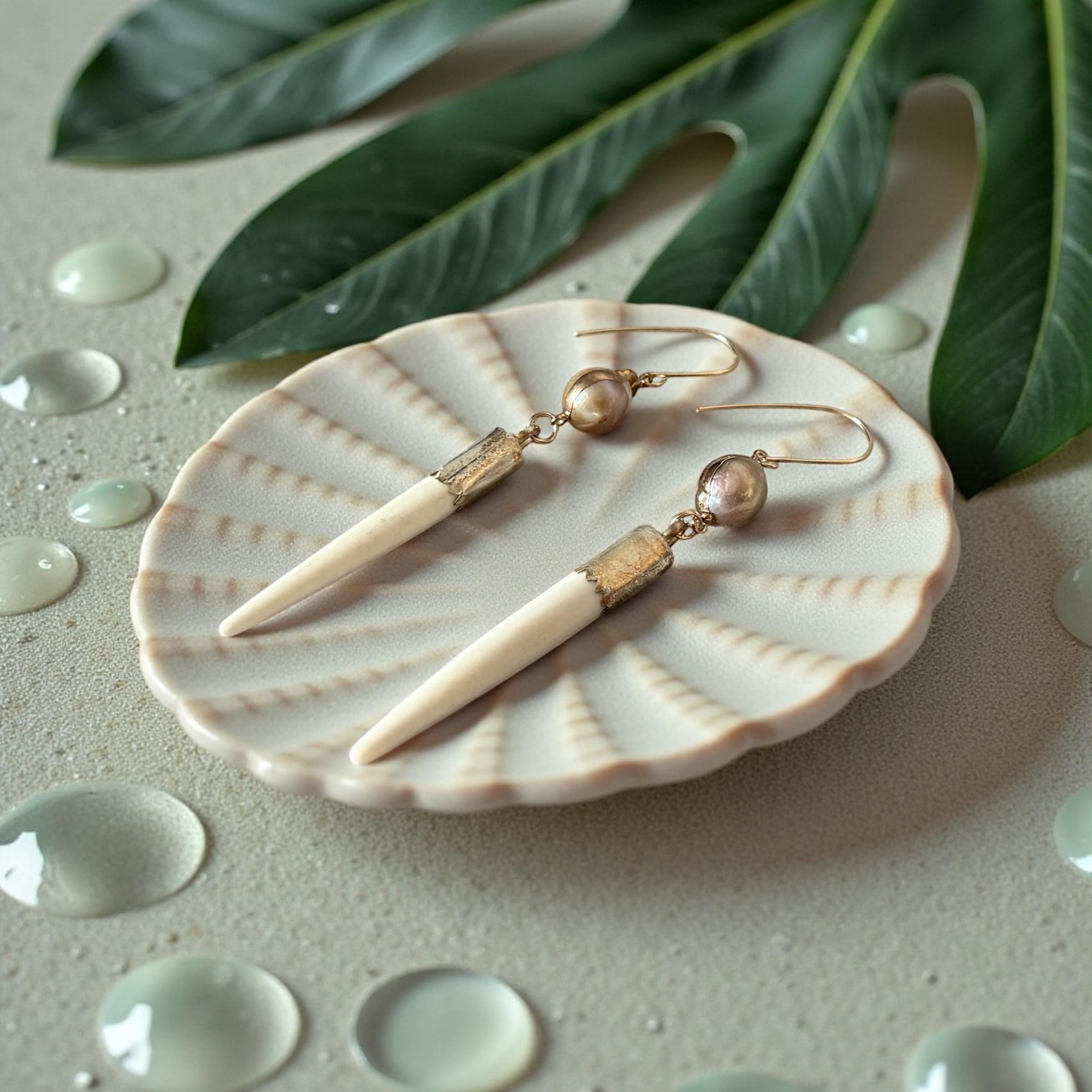 Ivory Fangand Pearl Drop Earrings