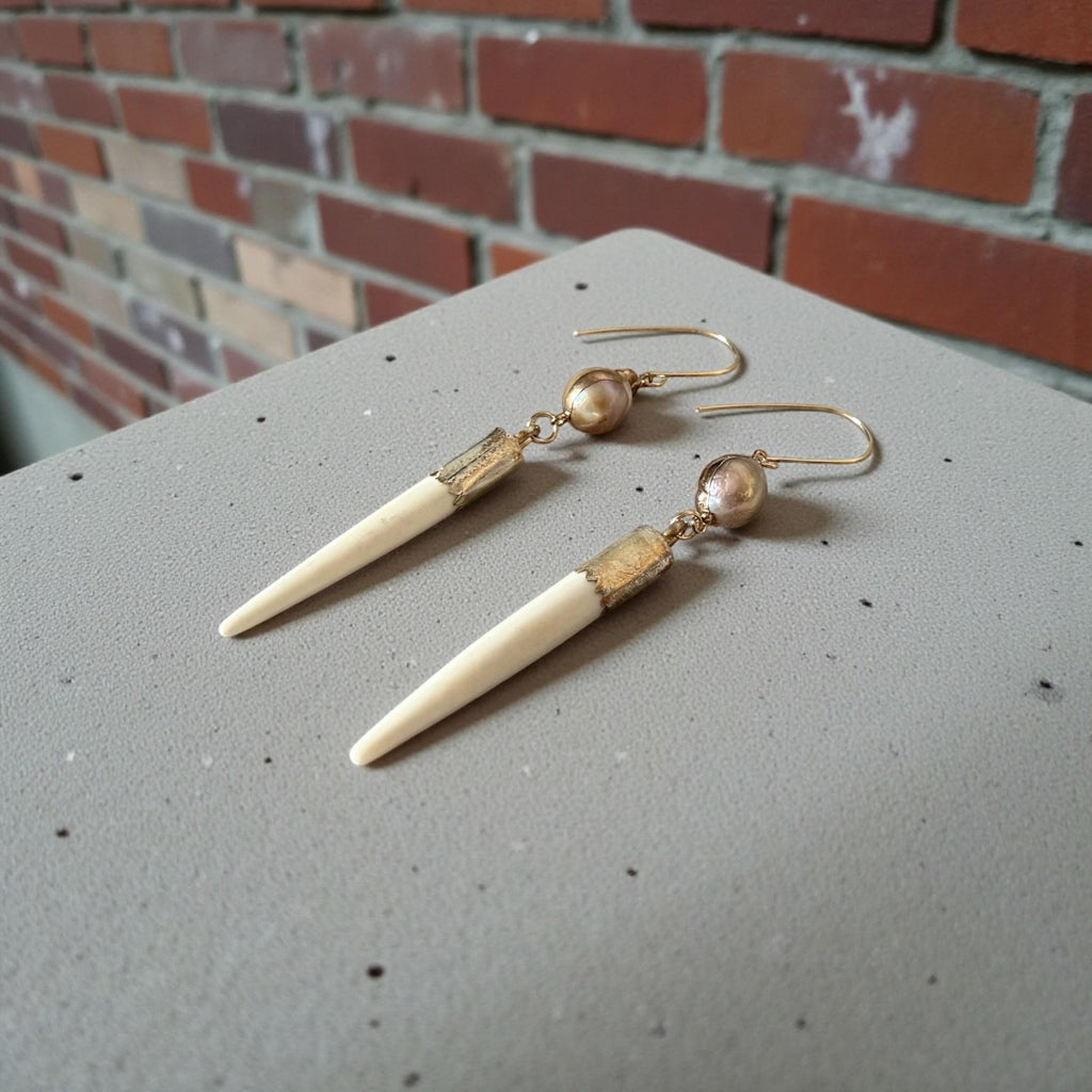 Ivory Fangand Pearl Drop Earrings
