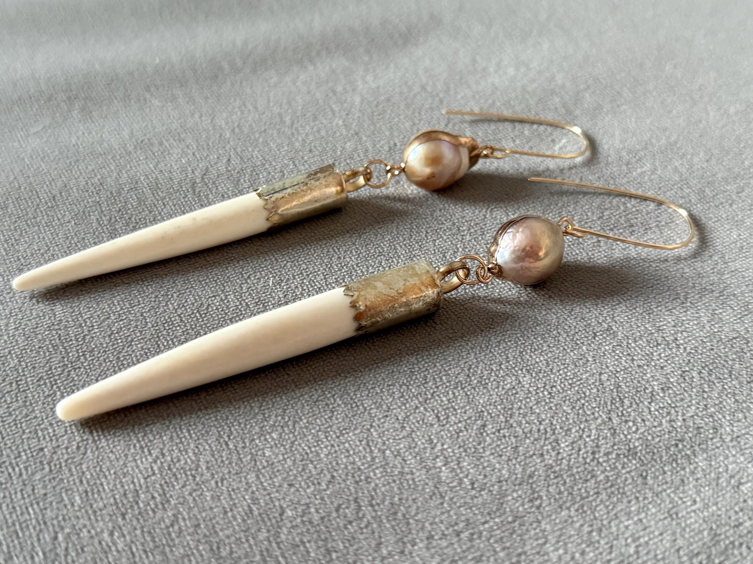 Ivory Fangand Pearl Drop Earrings