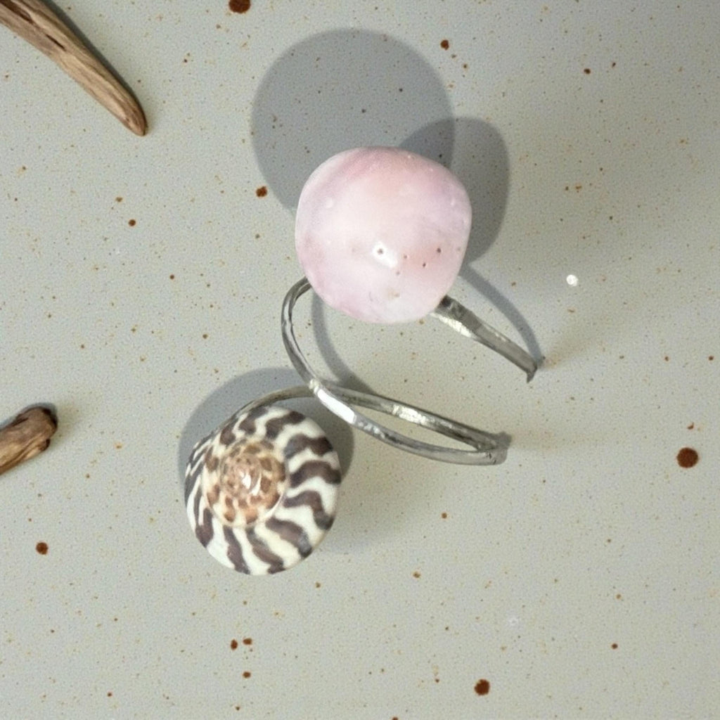 Rose Spiral Hammered Shell Ring