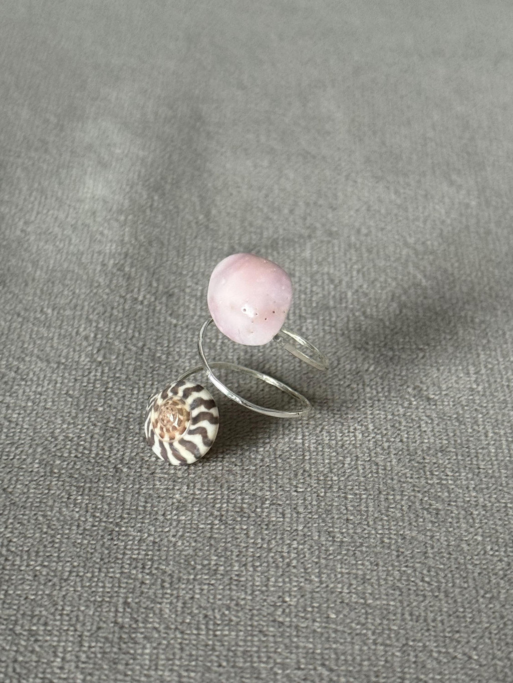Rose Spiral Hammered Shell Ring