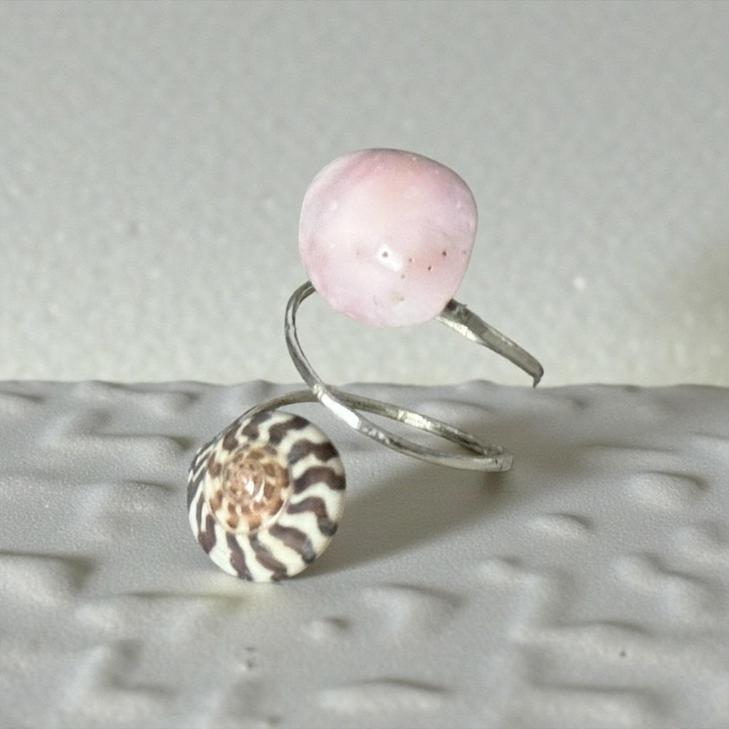 Rose Spiral Hammered Shell Ring