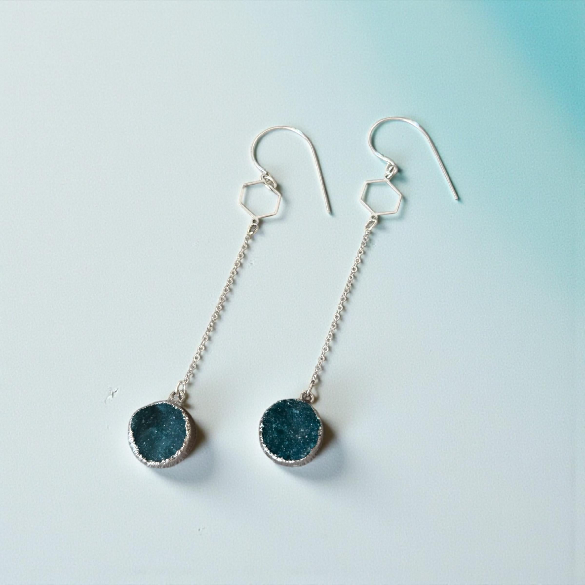 Midnight Halo Druzy Chain Earrings