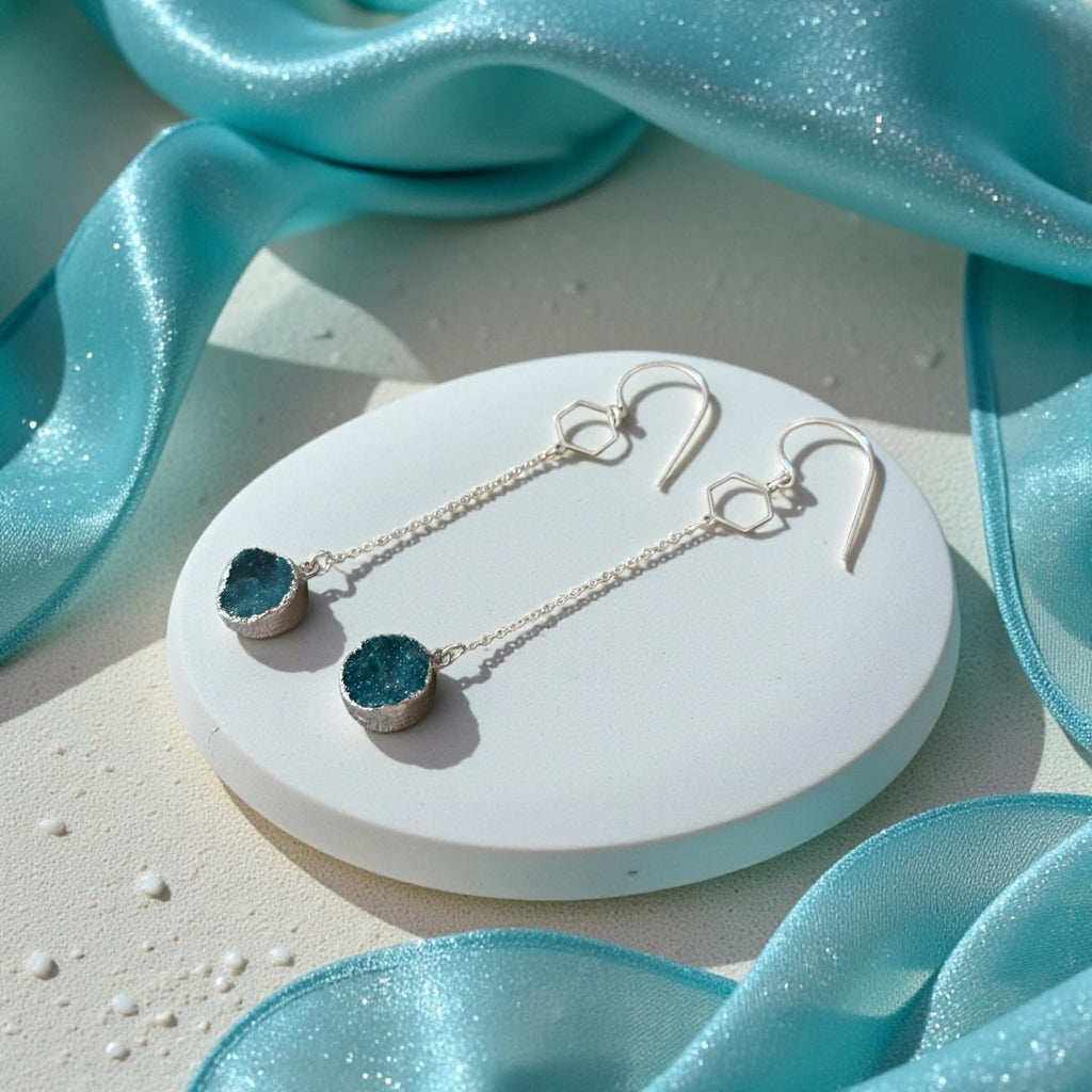 Midnight Halo Druzy Chain Earrings