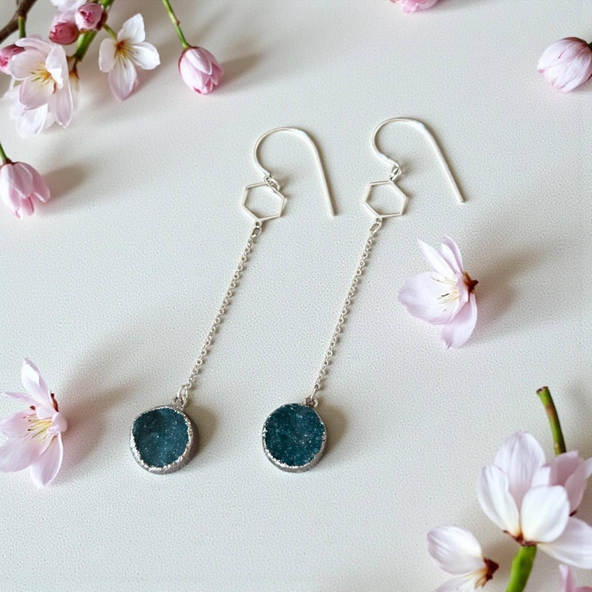 Midnight Halo Druzy Chain Earrings
