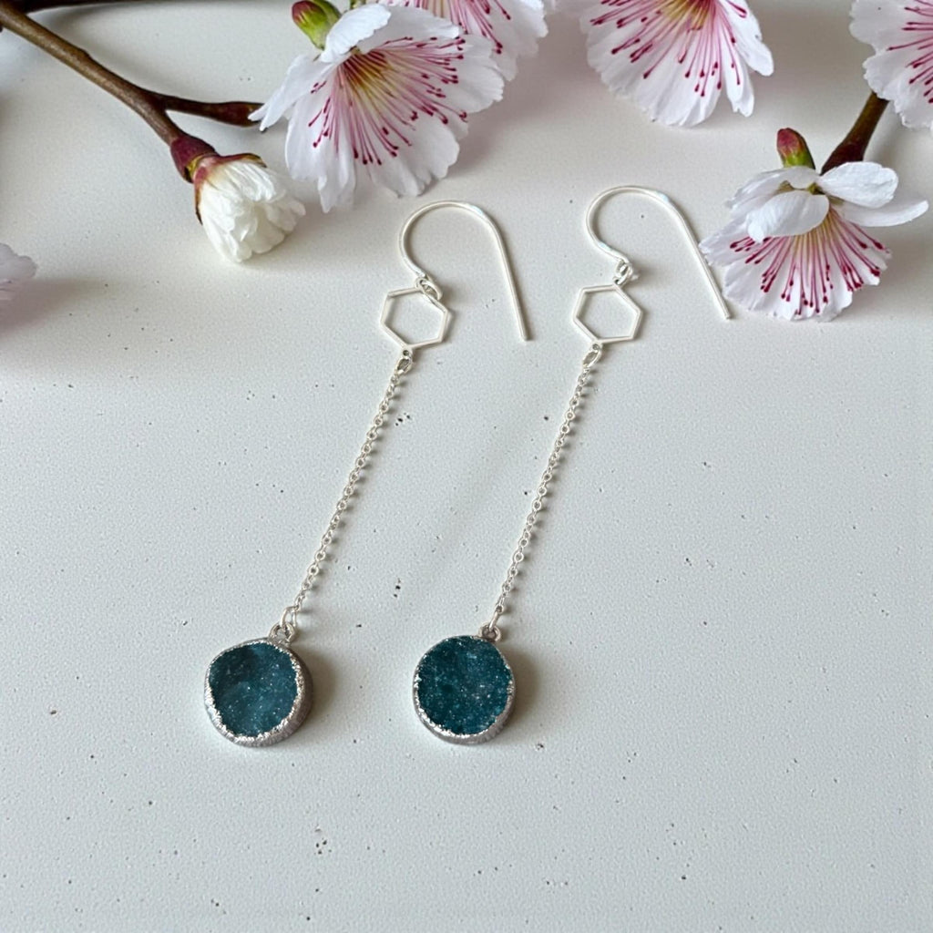 Midnight Halo Druzy Chain Earrings