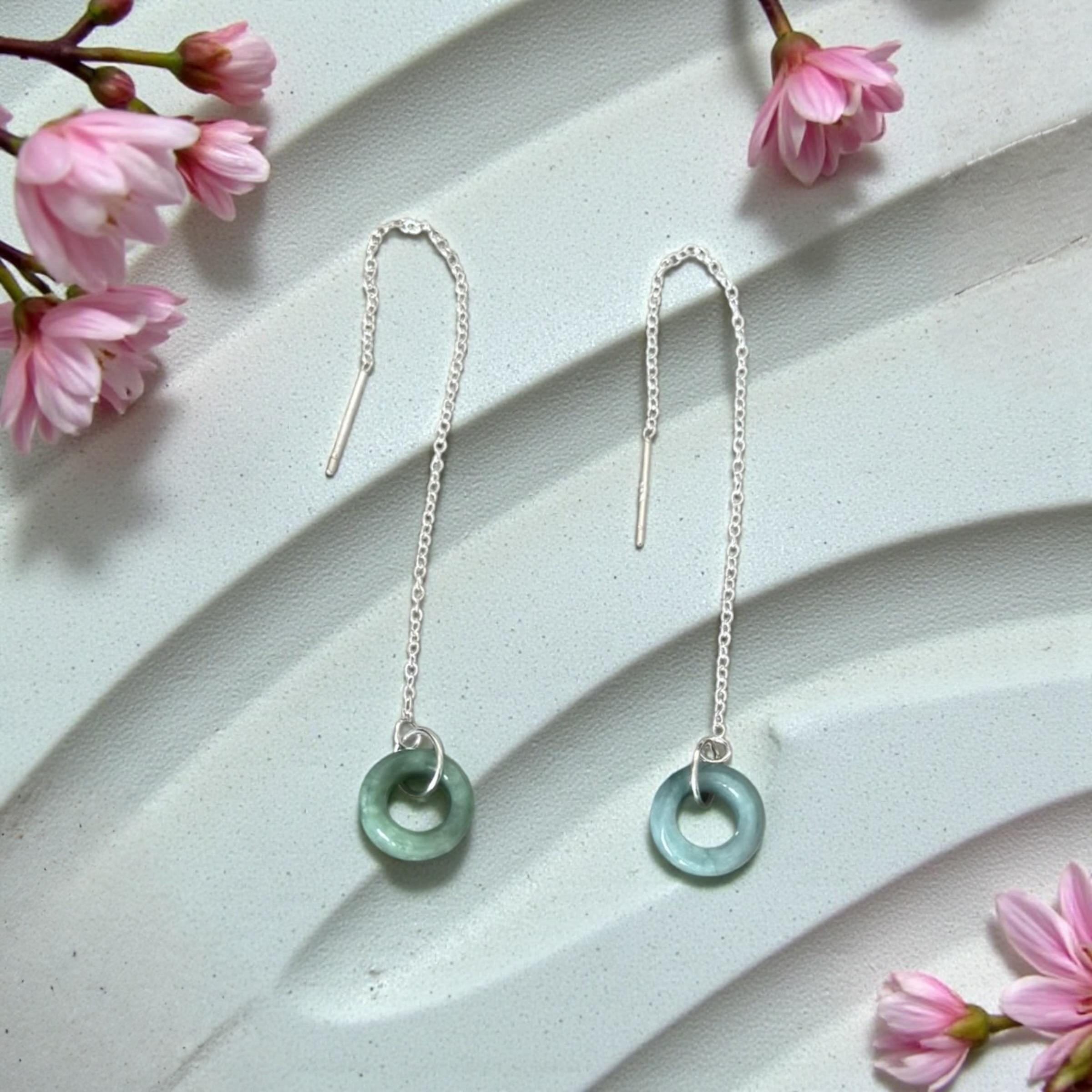 Ethereal Loop Jade Threader Earrings