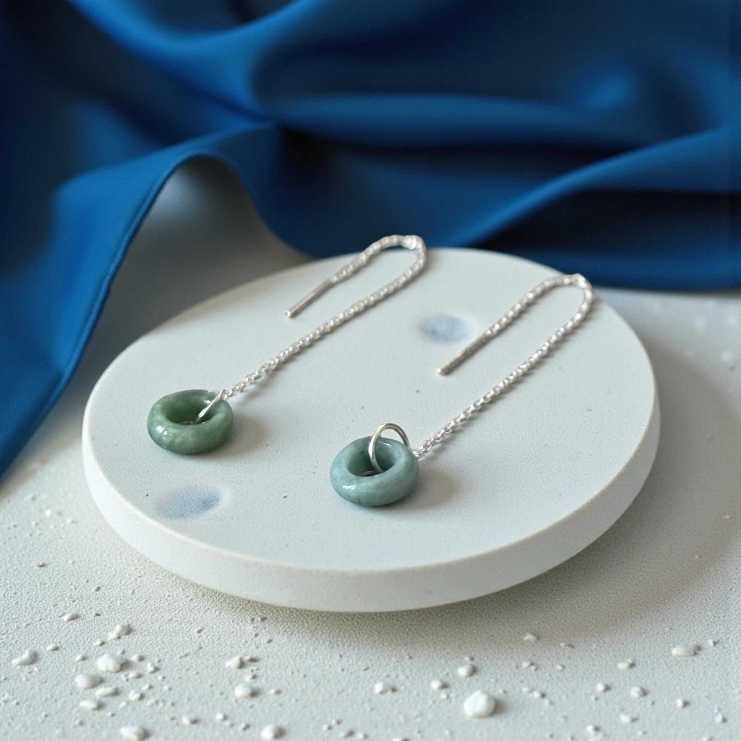 Ethereal Loop Jade Threader Earrings