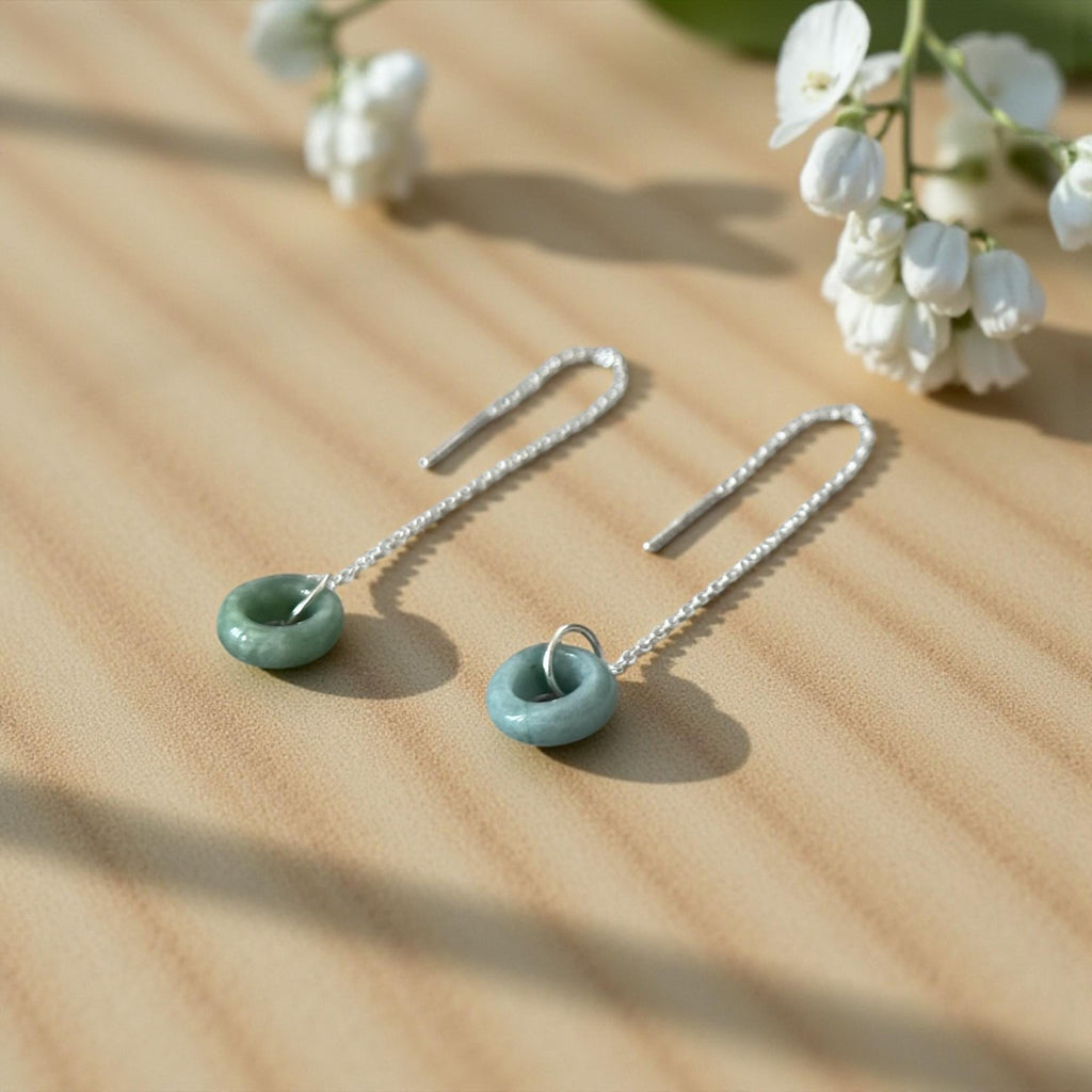Ethereal Loop Jade Threader Earrings