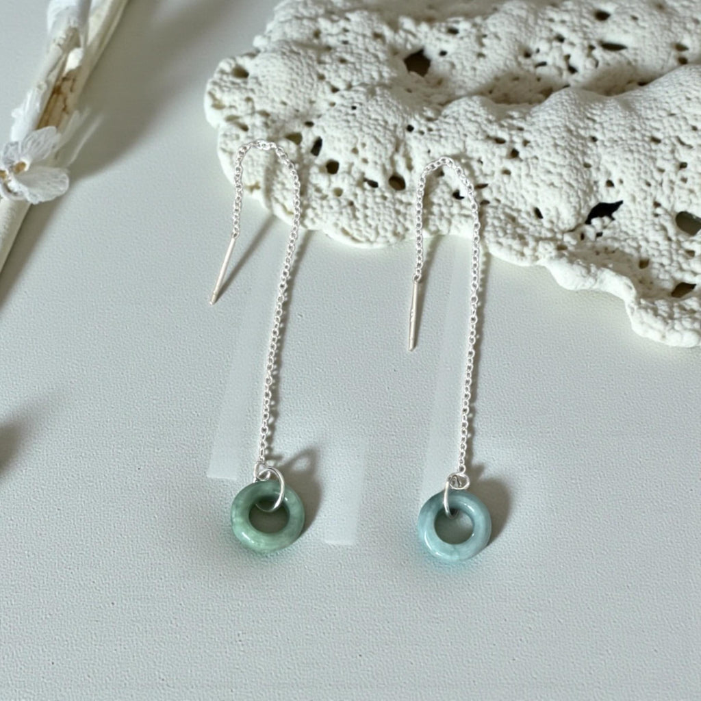 Ethereal Loop Jade Threader Earrings