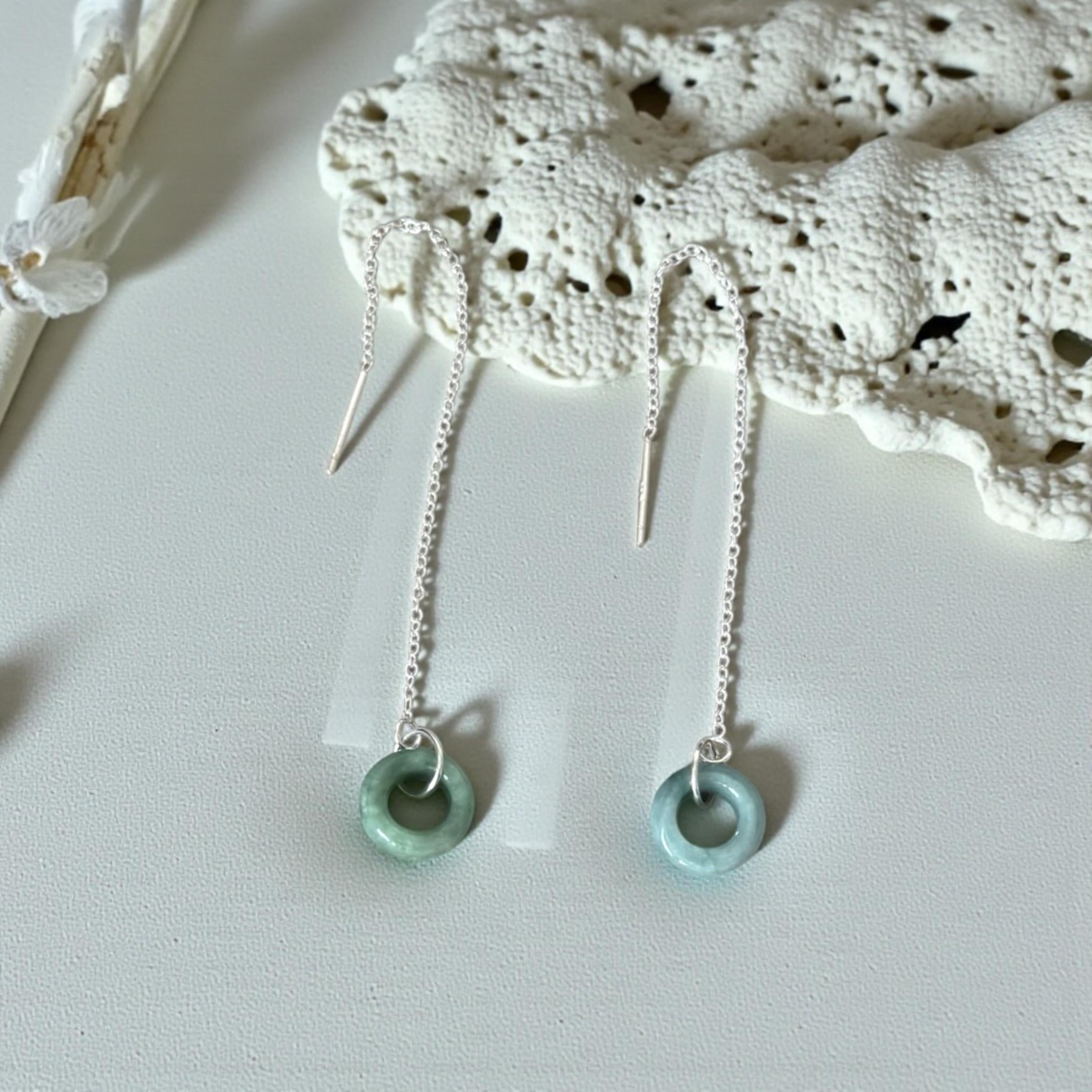 Ethereal Loop Jade Threader Earrings