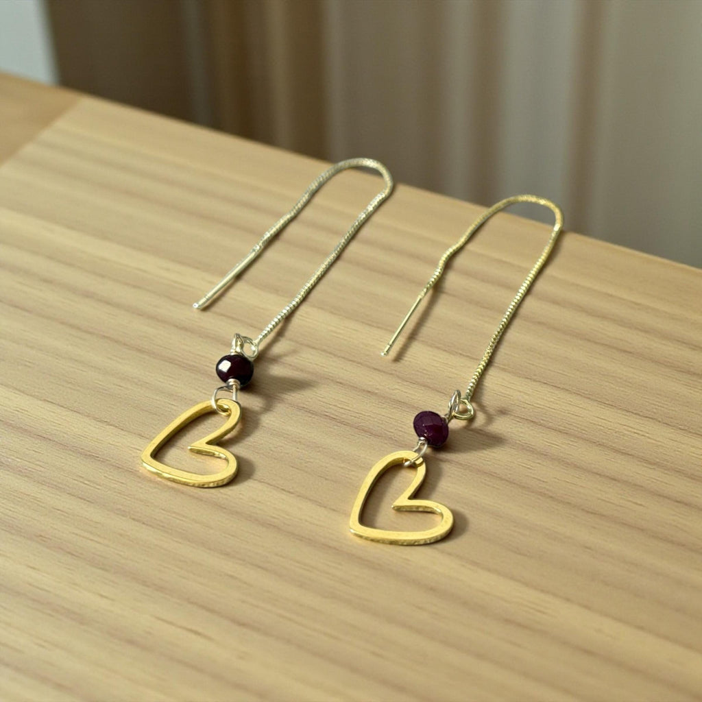 Crimson Heart Threader Earrings