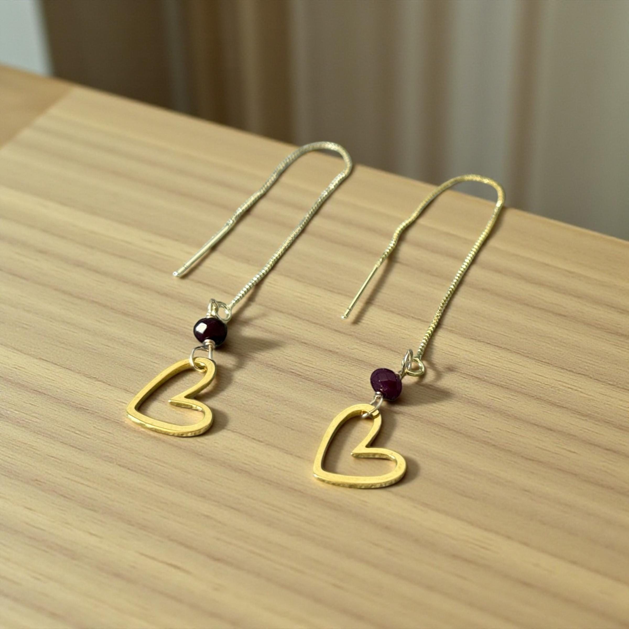 Crimson Heart Threader Earrings