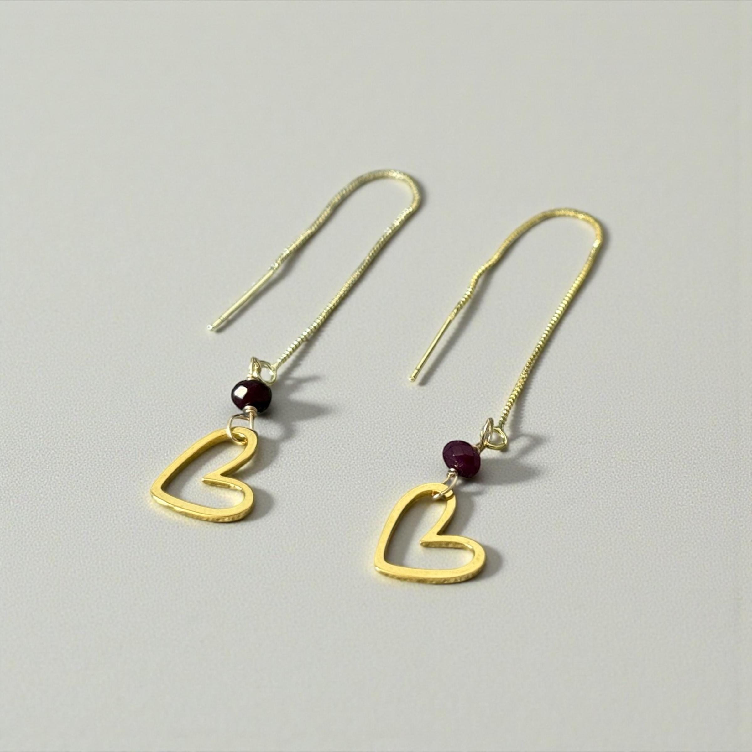 Crimson Heart Threader Earrings