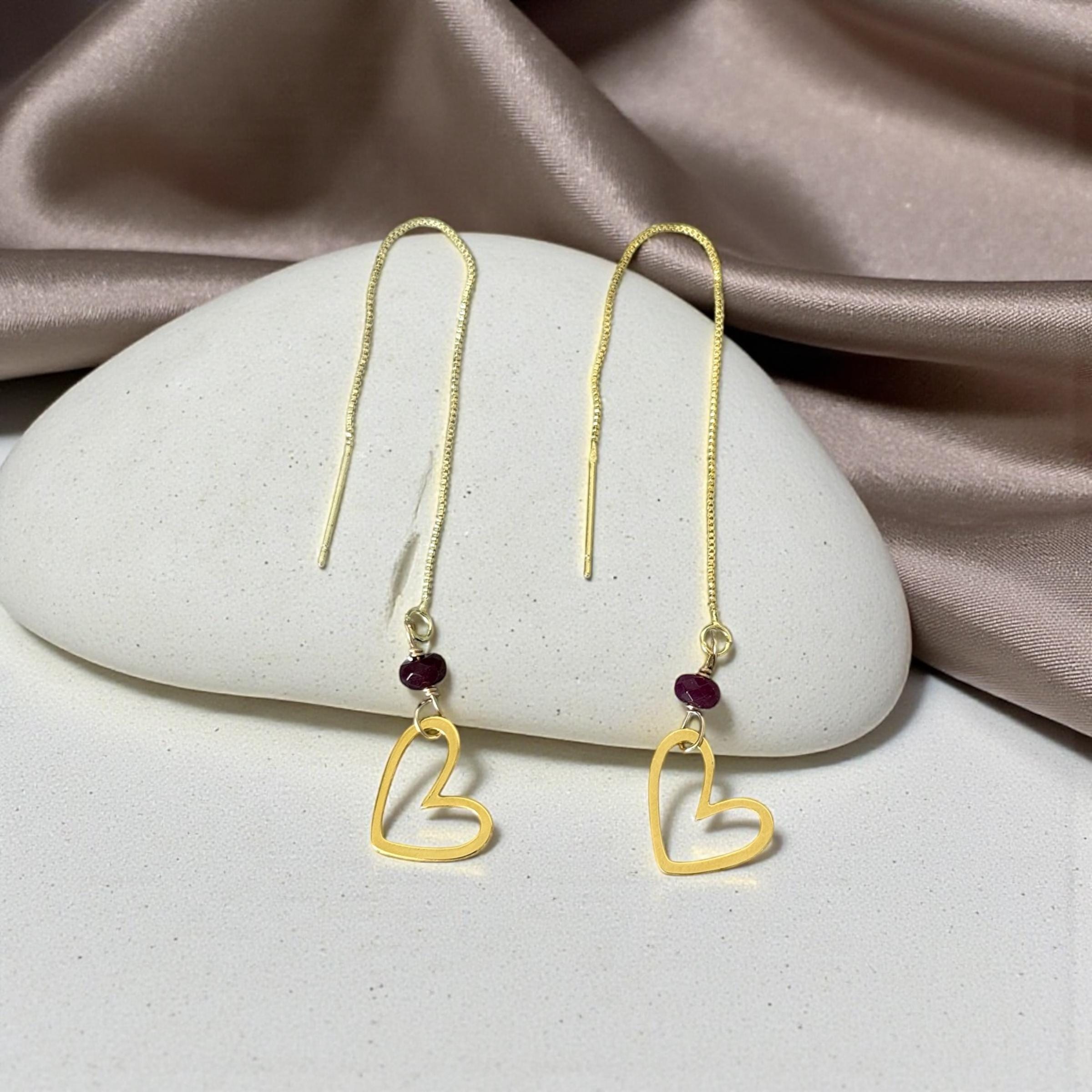 Crimson Heart Threader Earrings