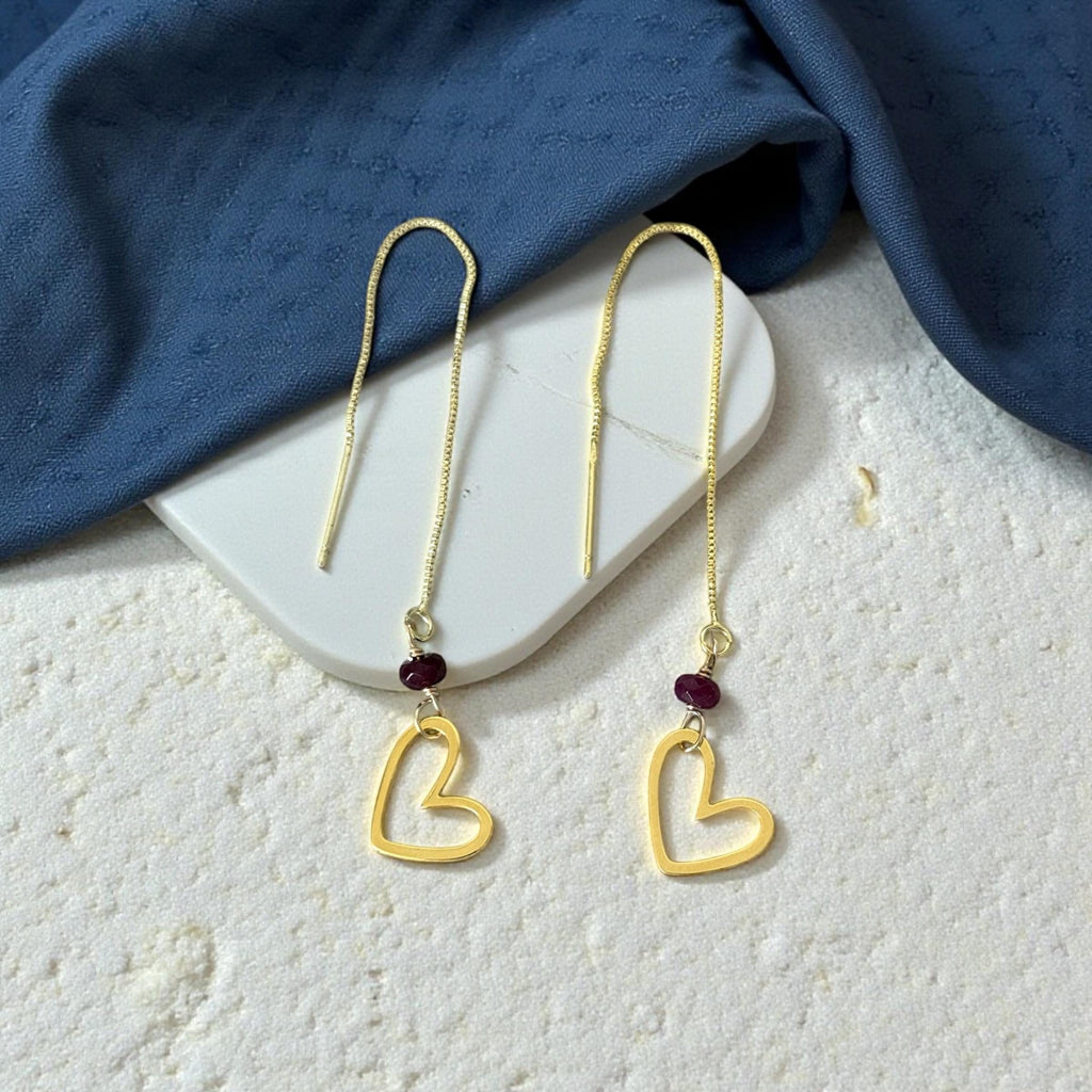 Crimson Heart Threader Earrings