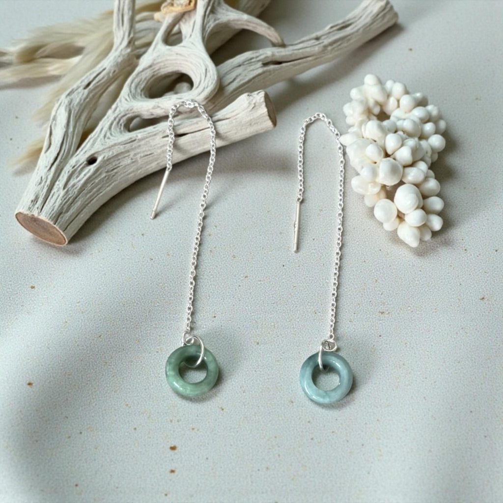 Ethereal Loop Jade Threader Earrings