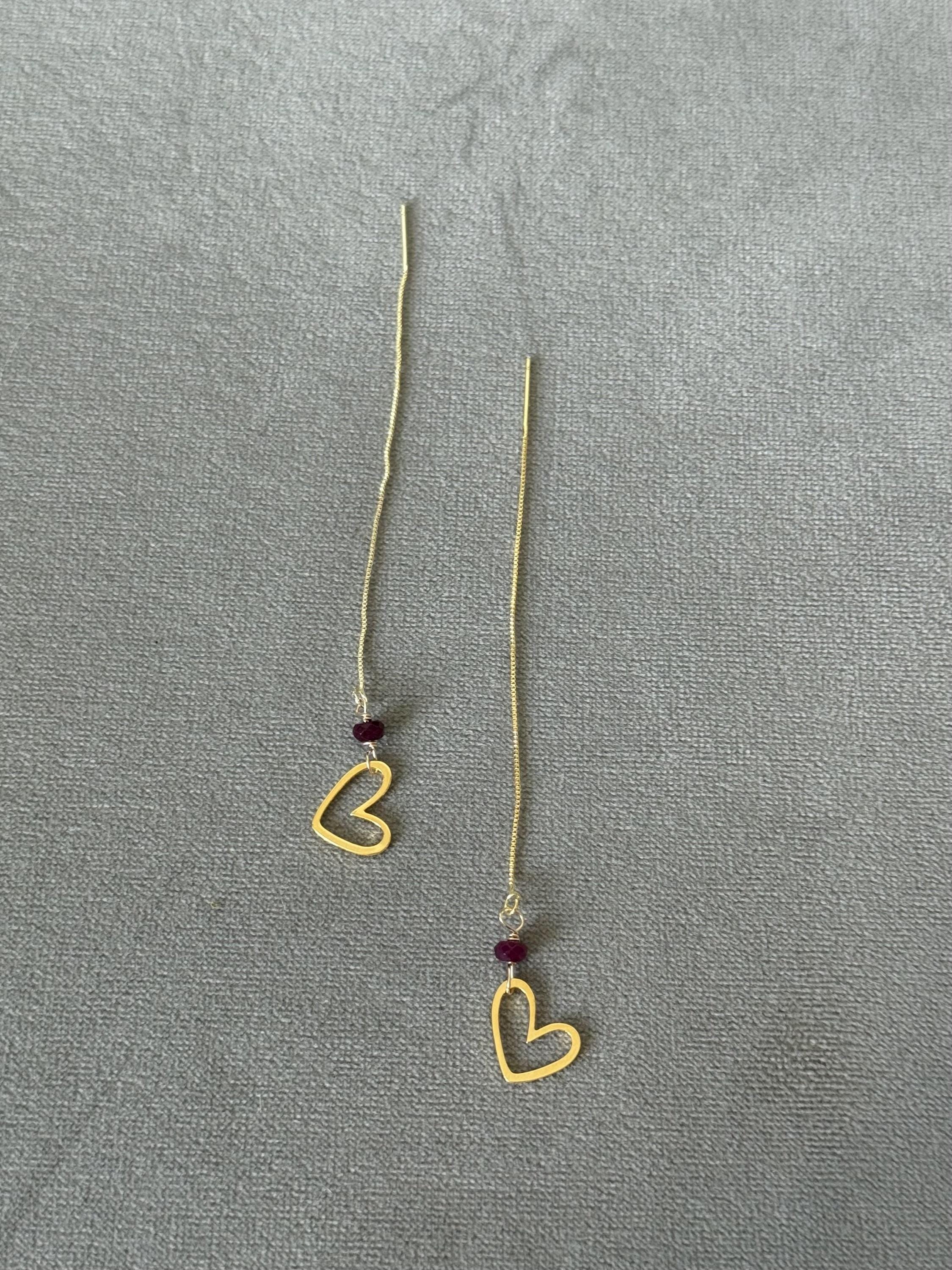 Crimson Heart Threader Earrings