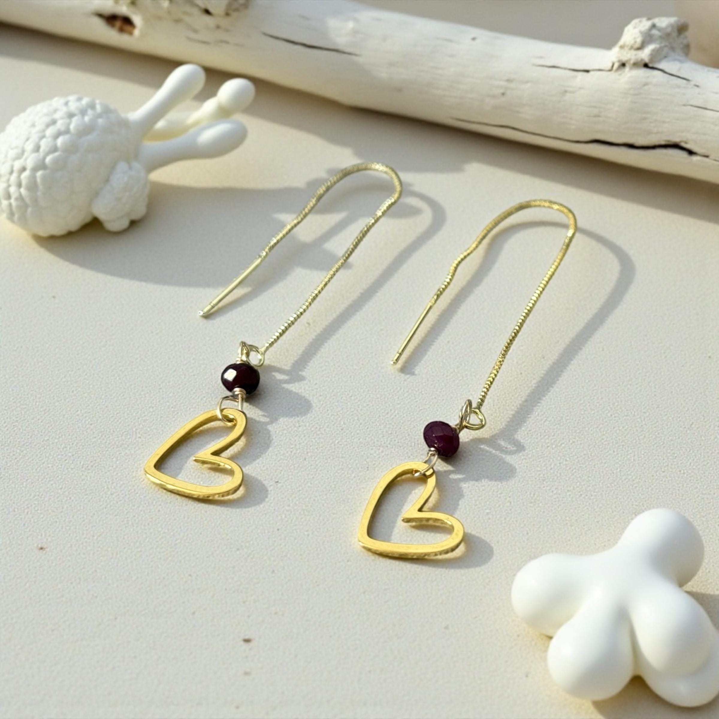 Crimson Heart Threader Earrings