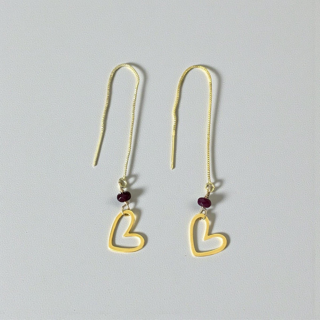 Crimson Heart Threader Earrings