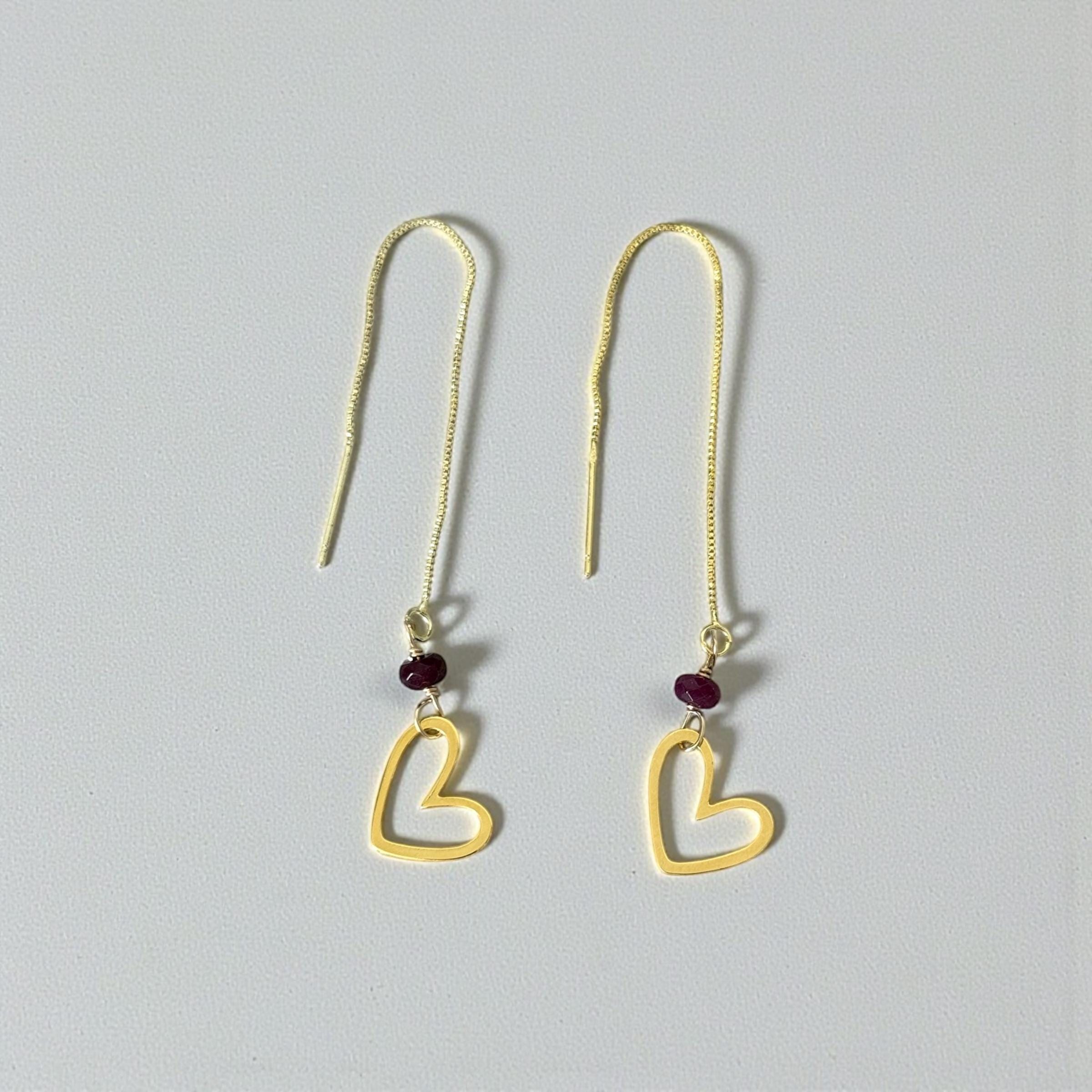 Crimson Heart Threader Earrings