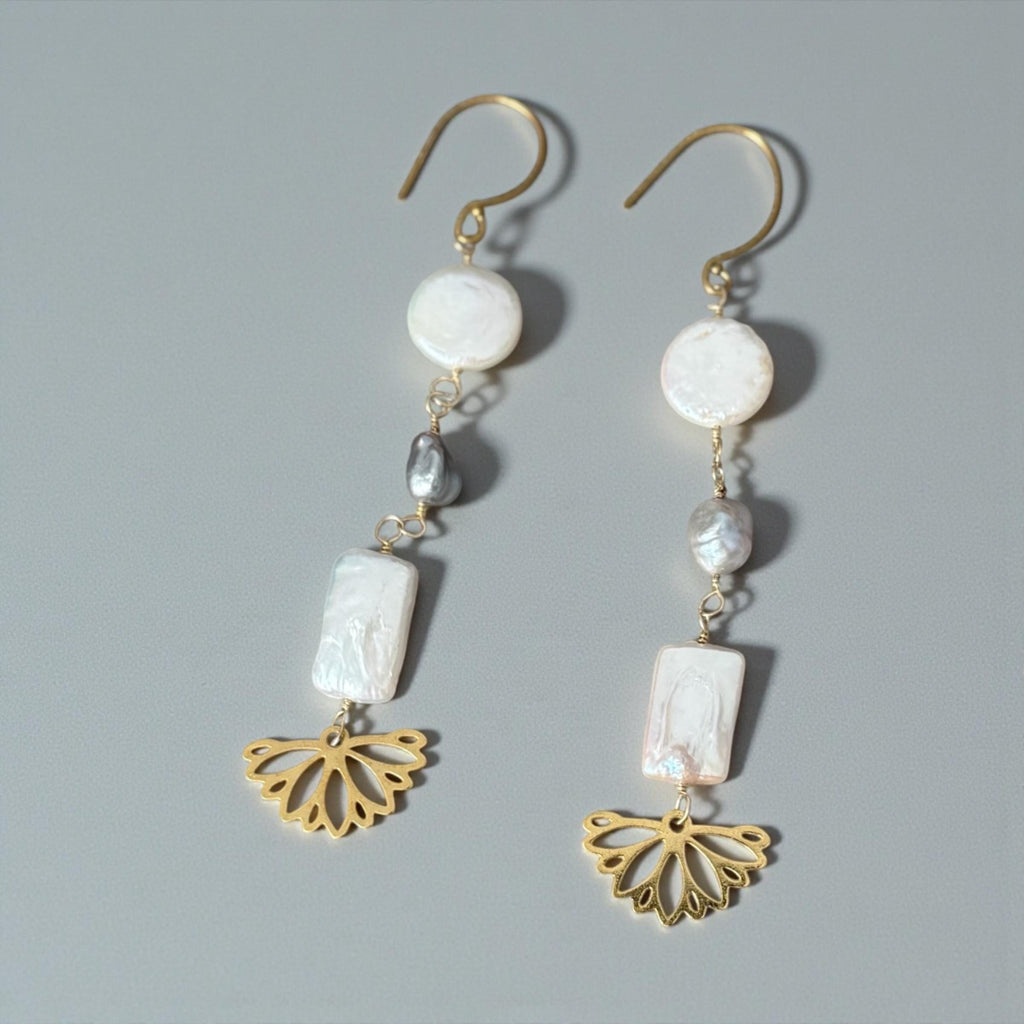 Golden Fan Drop Earrings