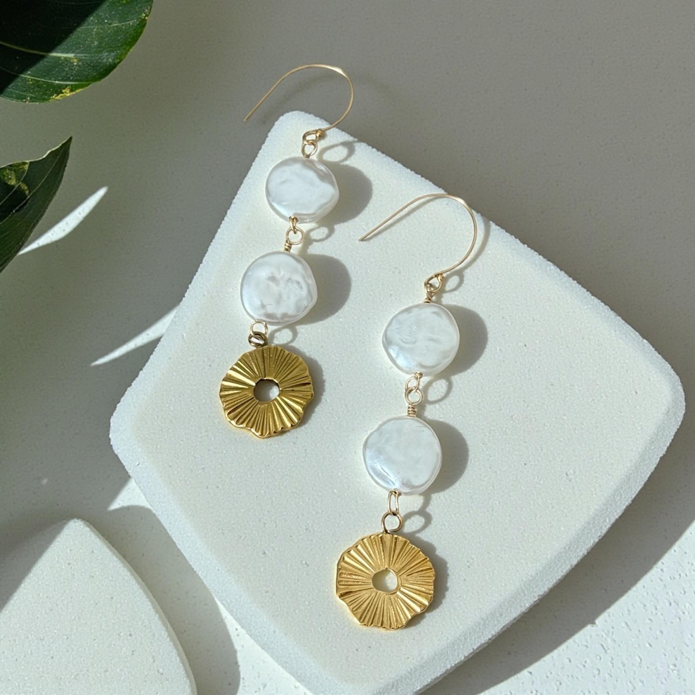 Sunlit Pearl Halo Drops Earrings