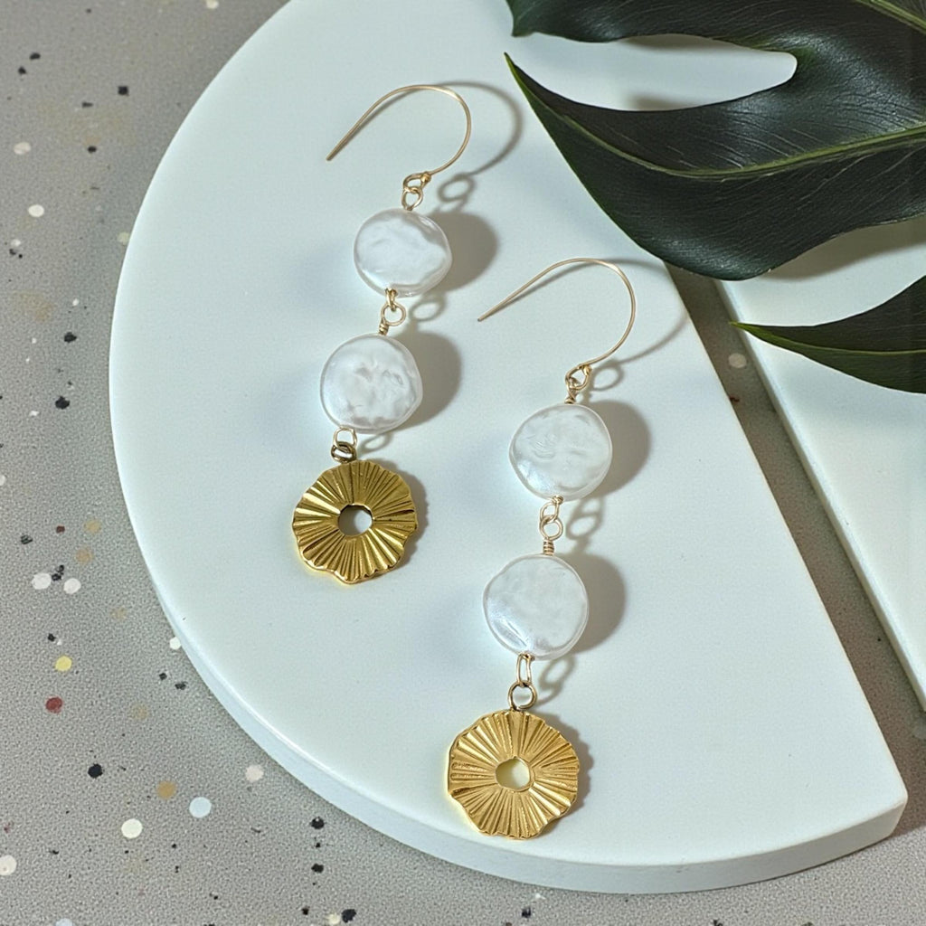 Sunlit Pearl Halo Drops Earrings