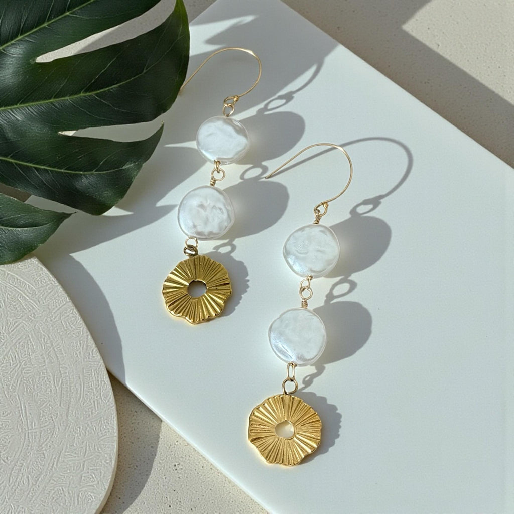 Sunlit Pearl Halo Drops Earrings
