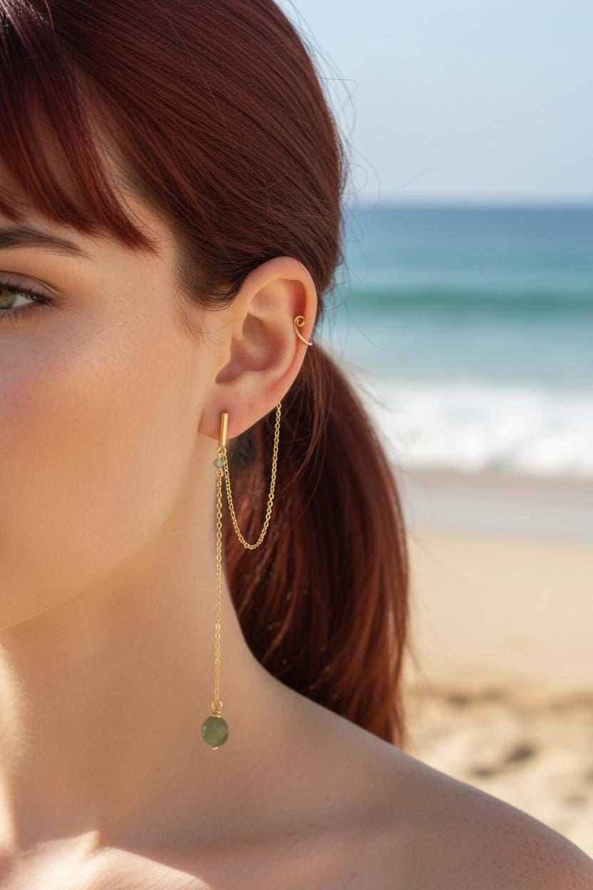 Jade Dagger Chain Drop Earrings