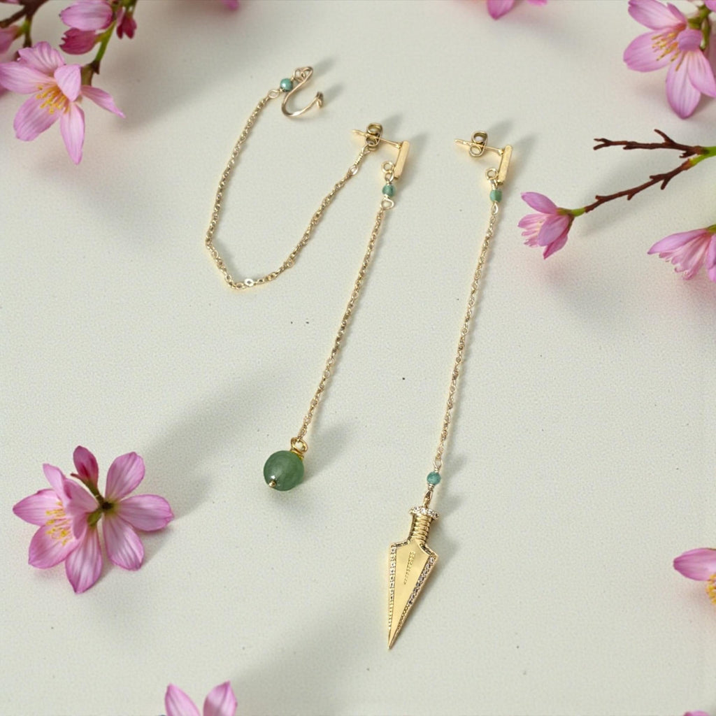 Jade Dagger Chain Drop Earrings